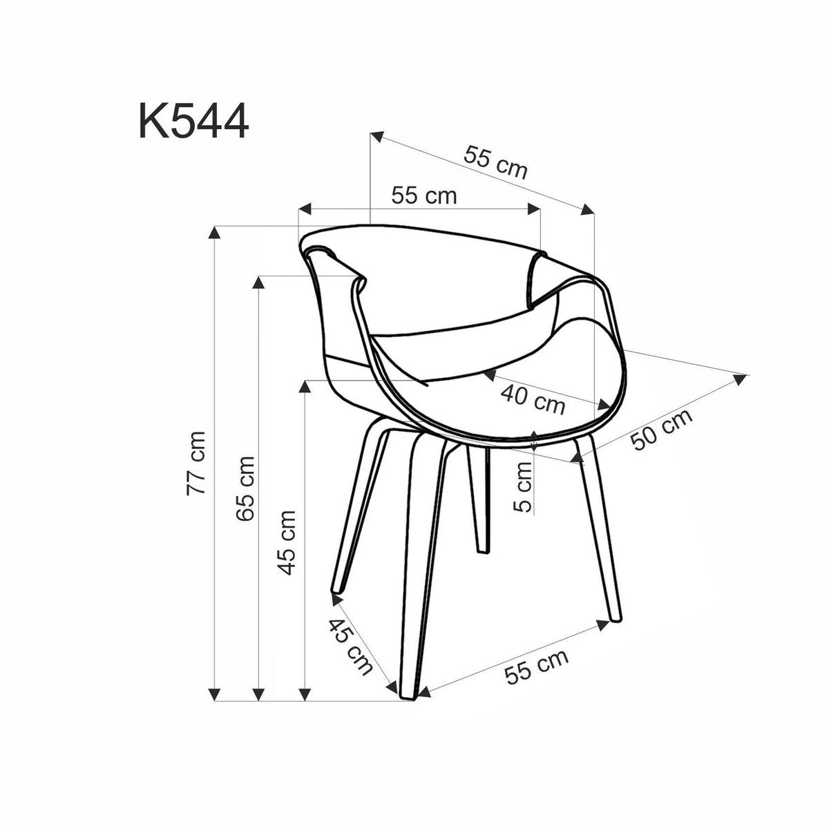 Scaun picioare lemn K544, gri/nuc, piele ecologica/placaj, 55x55x77 cm
