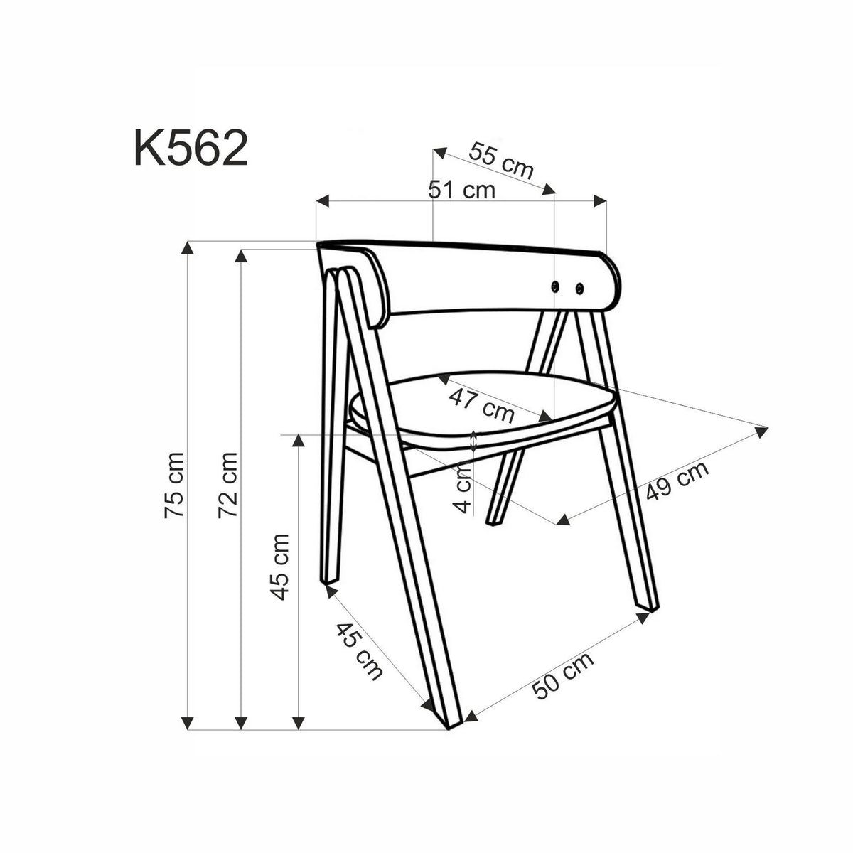 Scaun K562, bej deschis/nuc, stofa/lemn, 55x49x75 cm