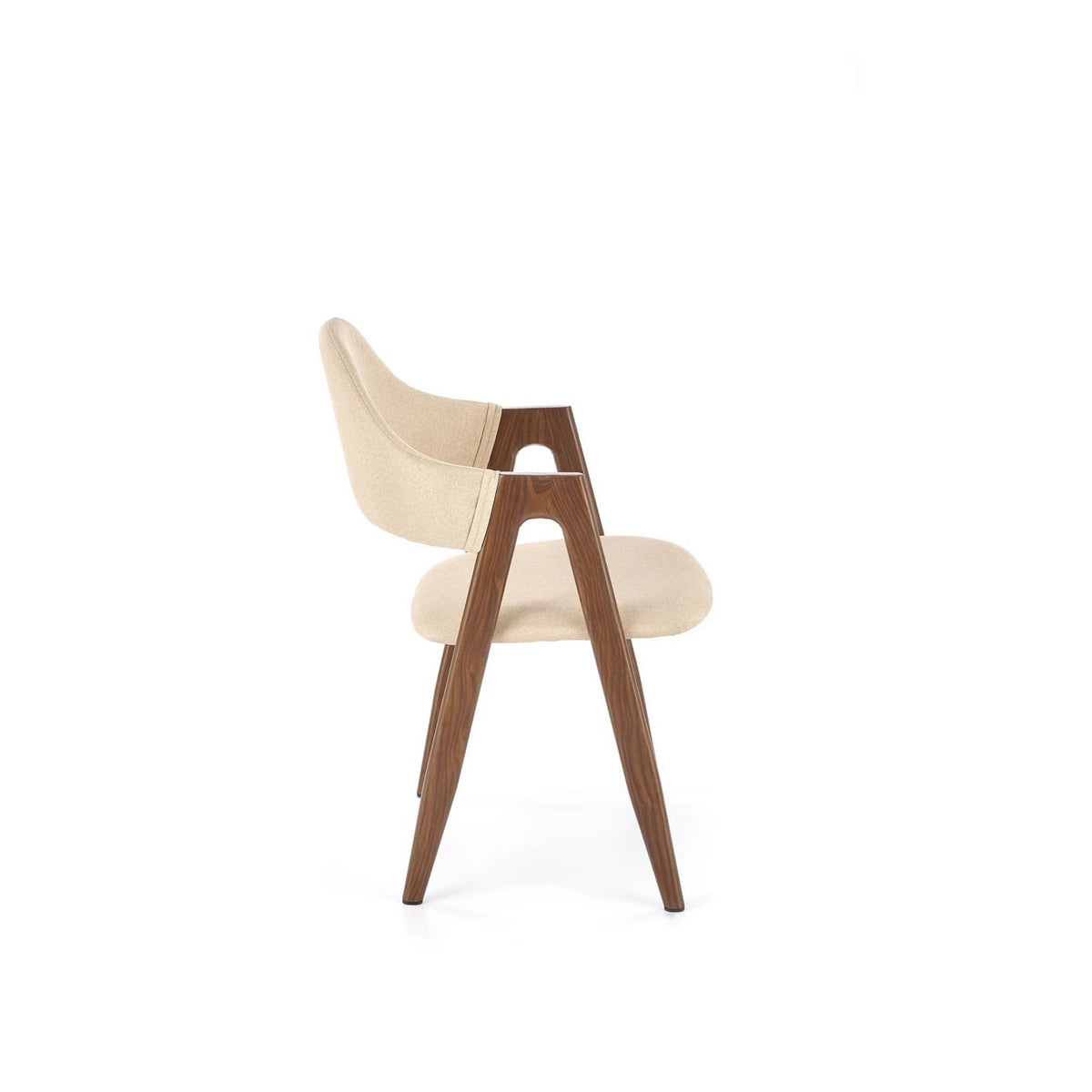 Scaun tapitat modern K344, bej/nuc, stofa clasica/metal, 51x57x82 cm