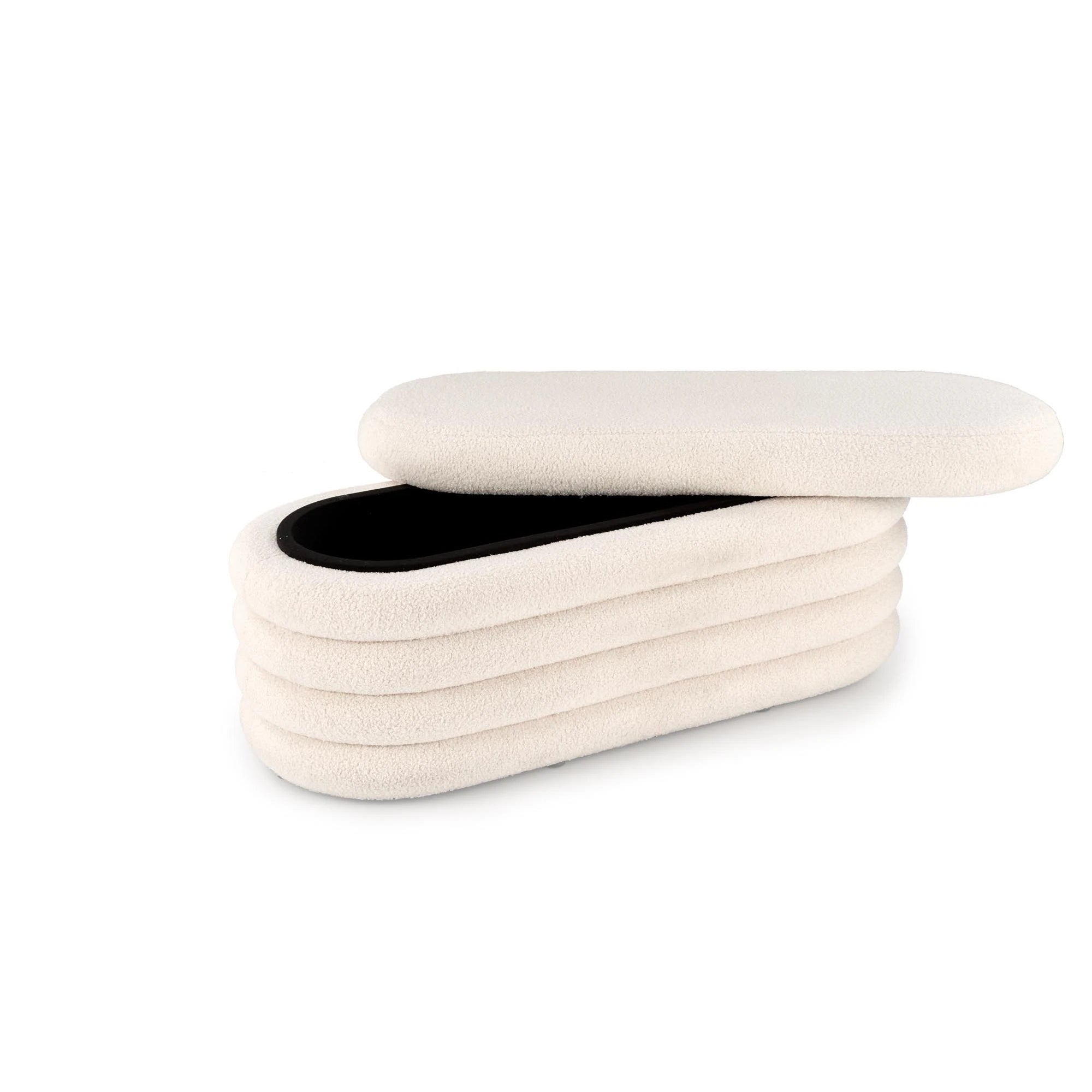 Bancheta tapitata hol BLISS, stofa buclata crem, 105x42x42 cm