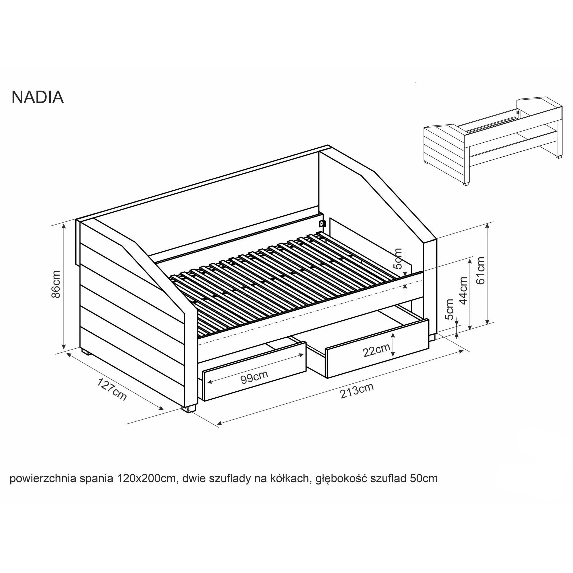 Pat tip divan NADIA 120x200, stofa catifelata gri, cu somiera si sertare