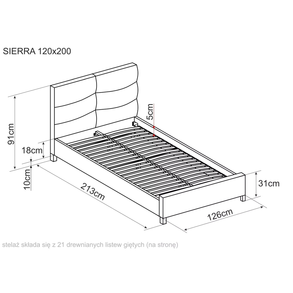 Pat SIERRA 120x200, stofa catifelata gri deschis - Bluvel 03, somiera inclusa