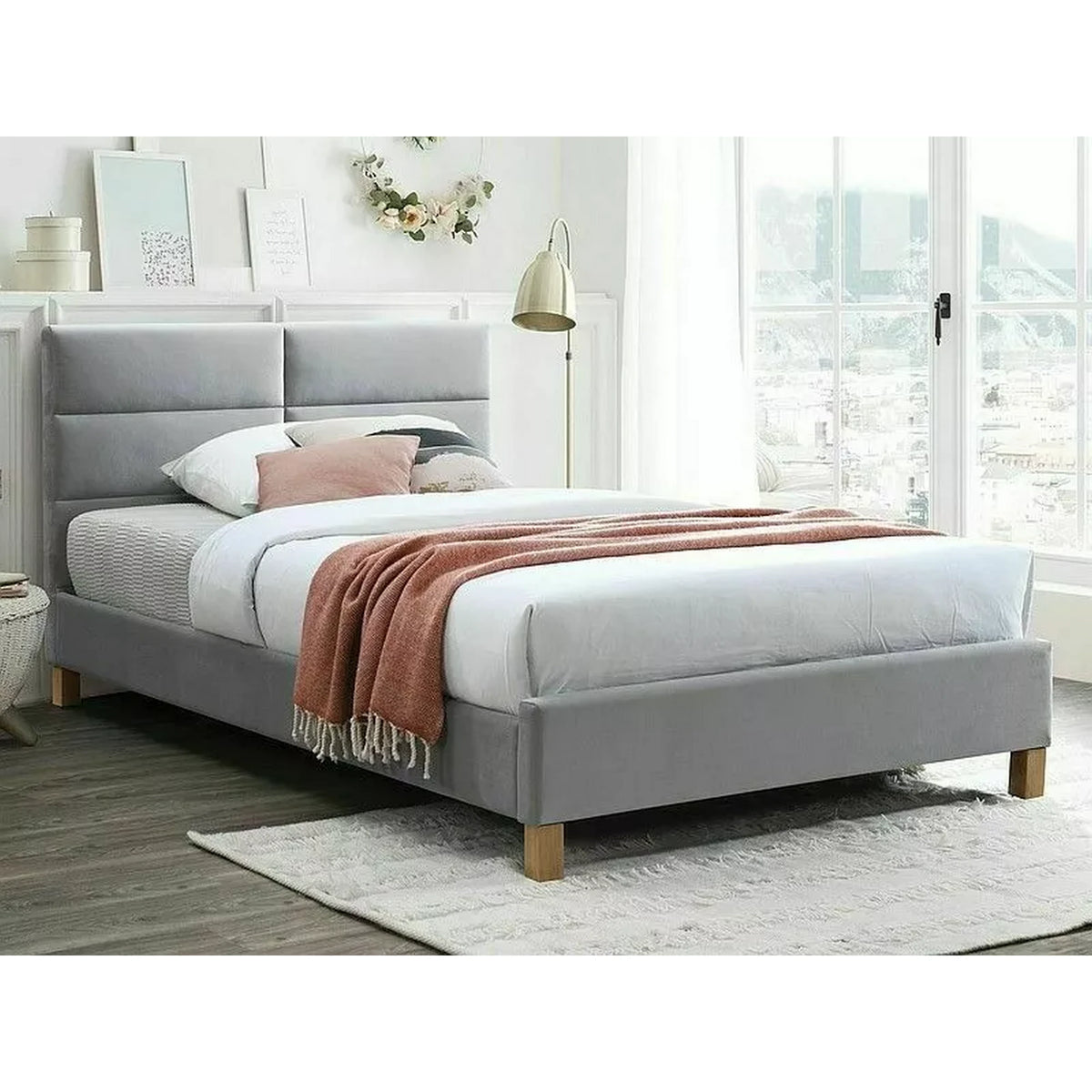 Pat SIERRA 120x200, stofa catifelata gri deschis - Bluvel 03, somiera inclusa
