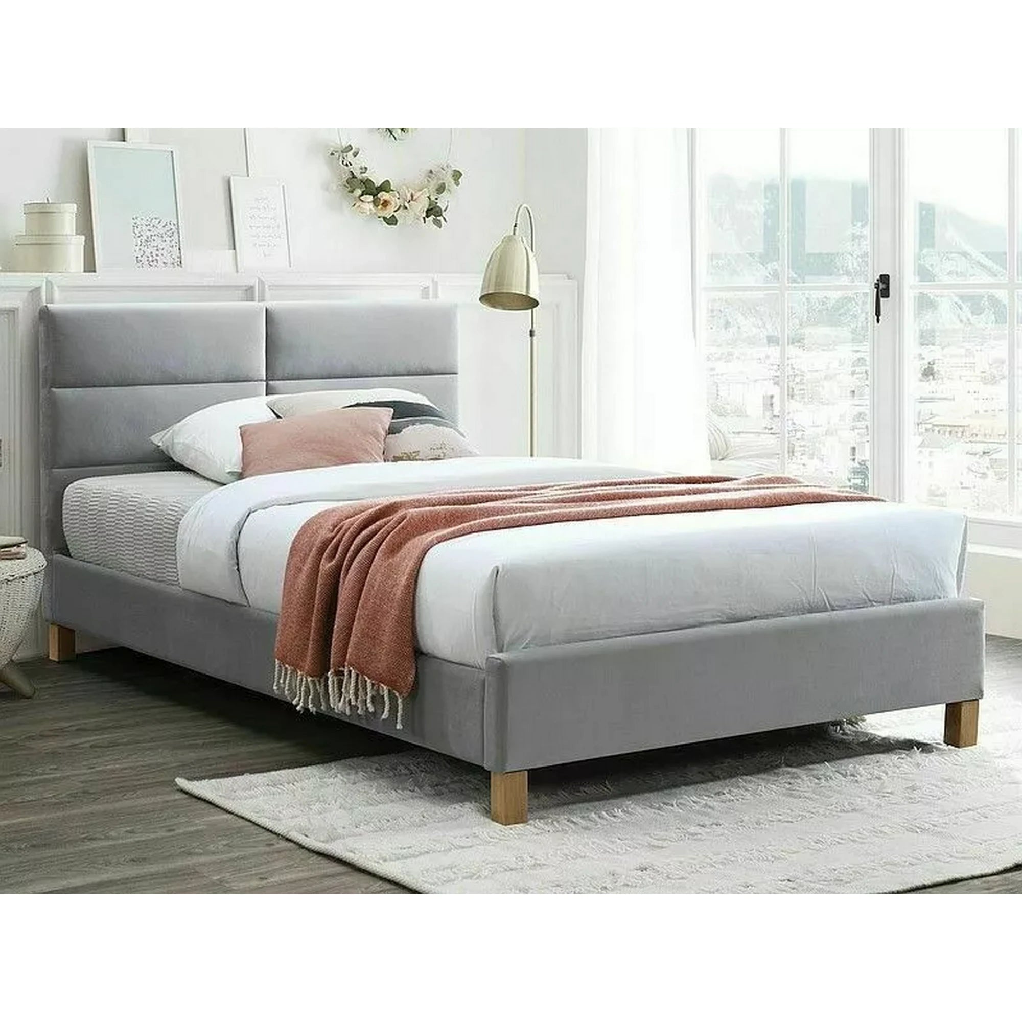 Pat SIERRA 120x200, stofa catifelata gri deschis - Bluvel 03, somiera inclusa