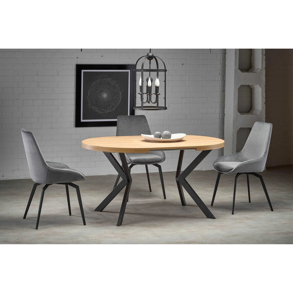 Masa extensibila mare PERONI, stejar auriu/negru, PAL furniruit/otel, 100/250x100x75 cm