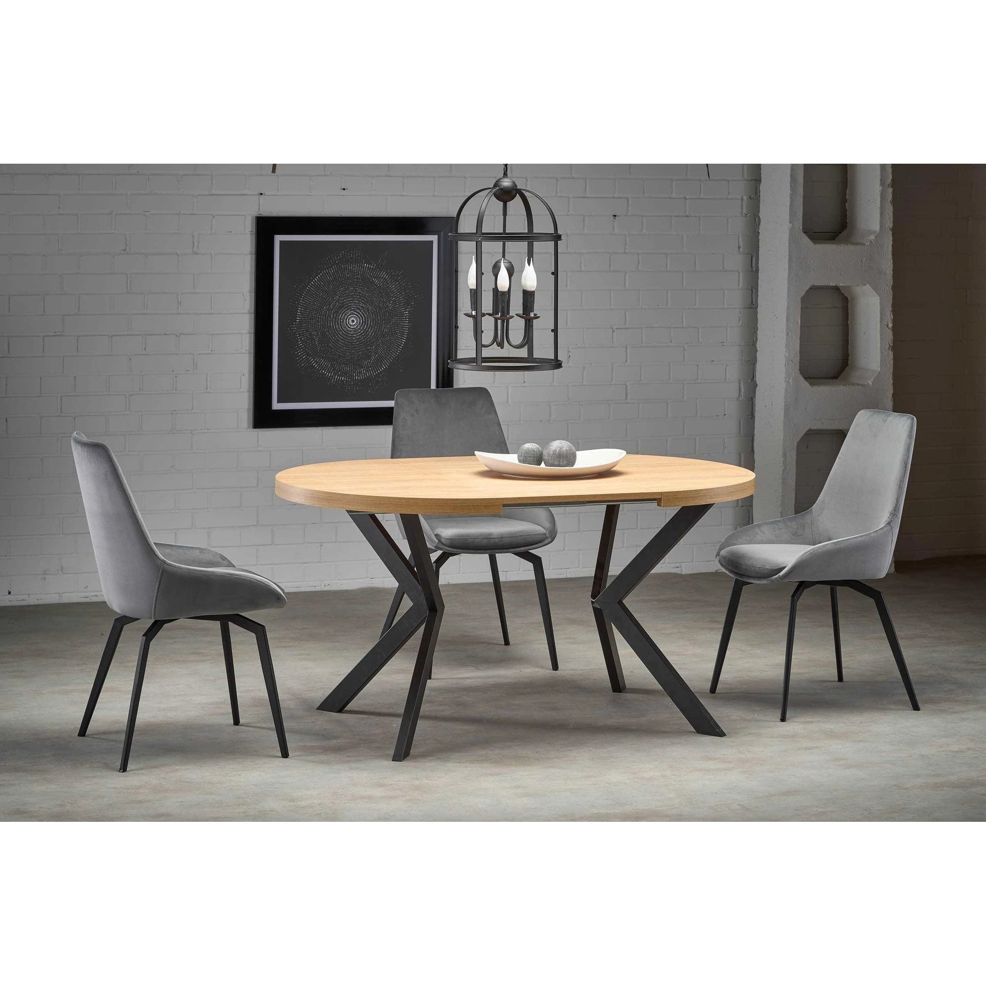 Masa extensibila mare PERONI, stejar auriu/negru, PAL furniruit/otel, 100/250x100x75 cm