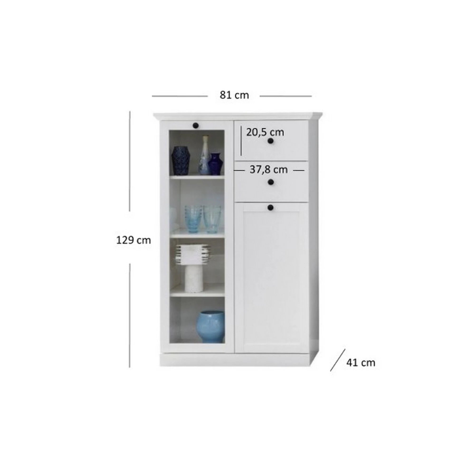 Vitrina living moderna BRANDSON, alb, PAL laminat, cu iluminare led, 81x41x129 cm