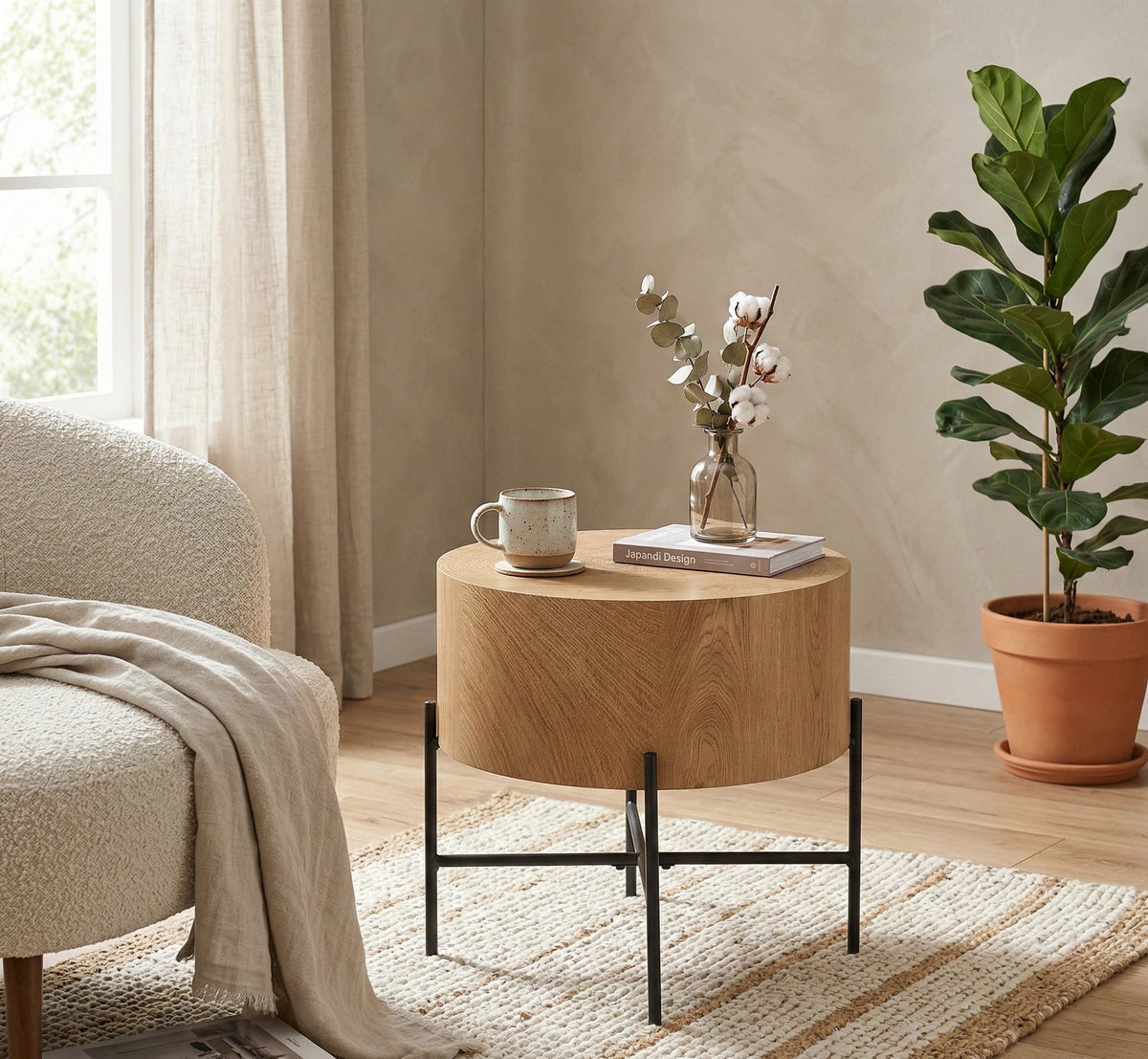 Masuta cafea BROOKLYN S, stejar natural/negru, 45x45x45 cm