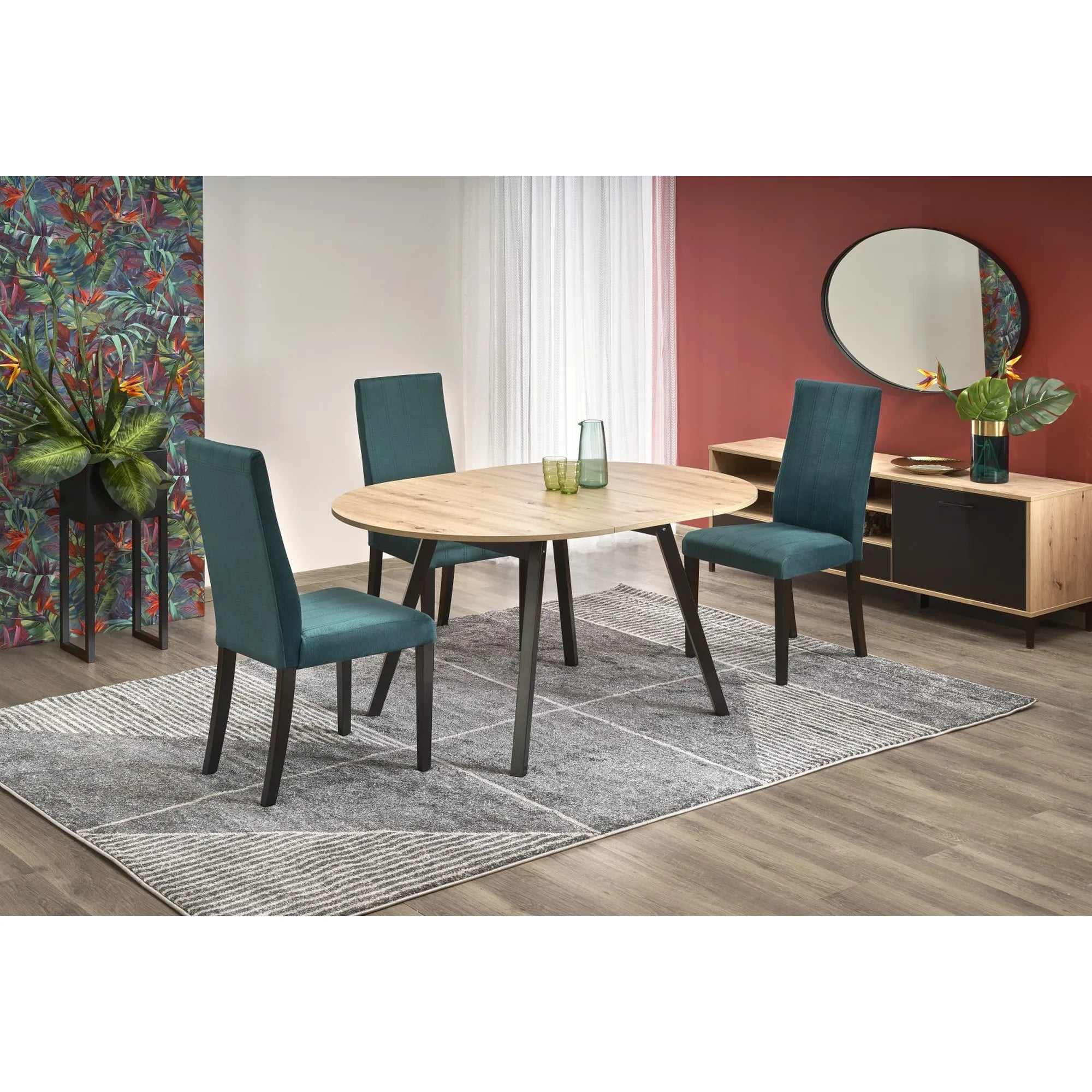 Masa rotunda extensibila bucatarie RUBEN, stejar artisan/negru, 102/142x102x73 cm