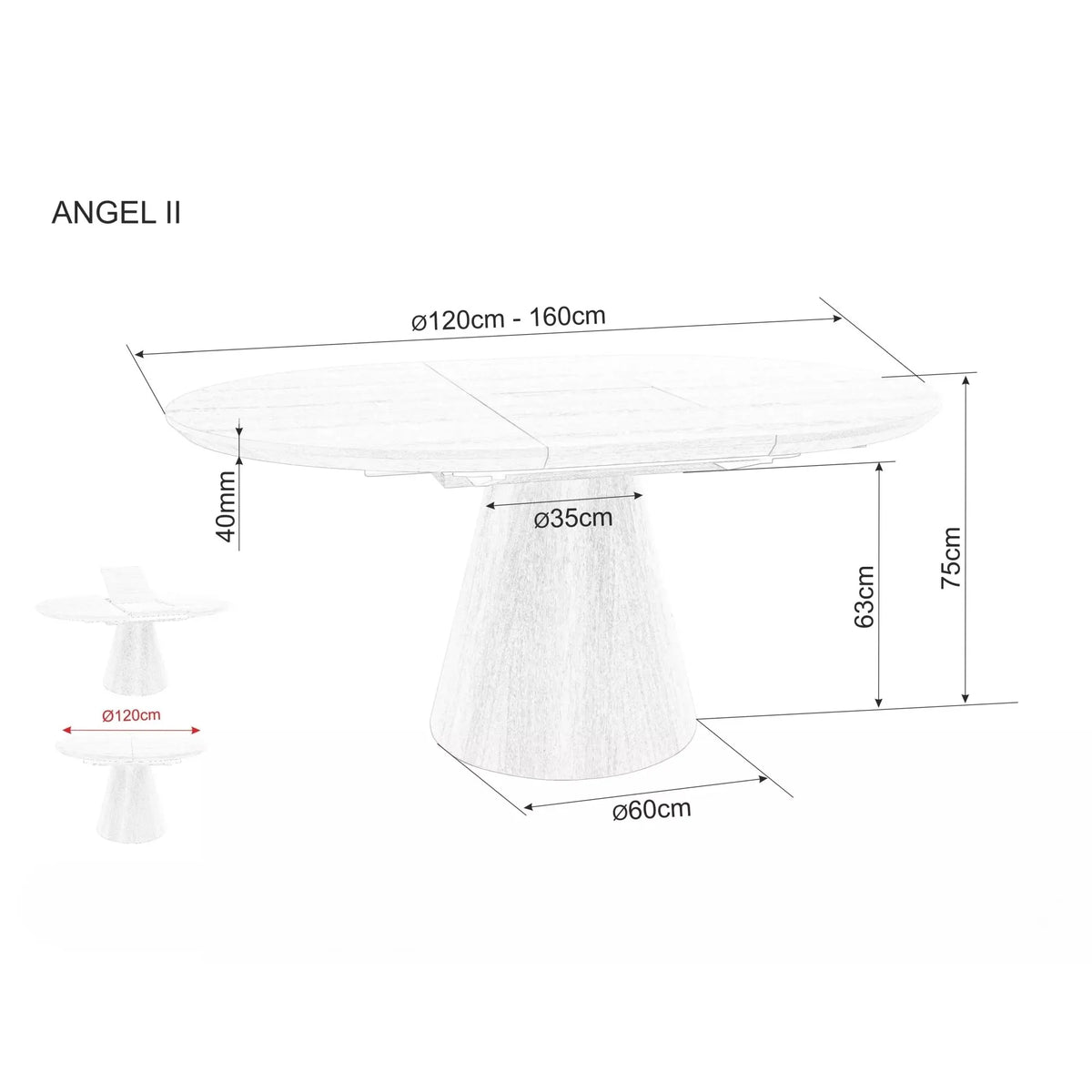 Masa rotunda extensibila living ANGEL II, stejar, 120/160x120x75 cm