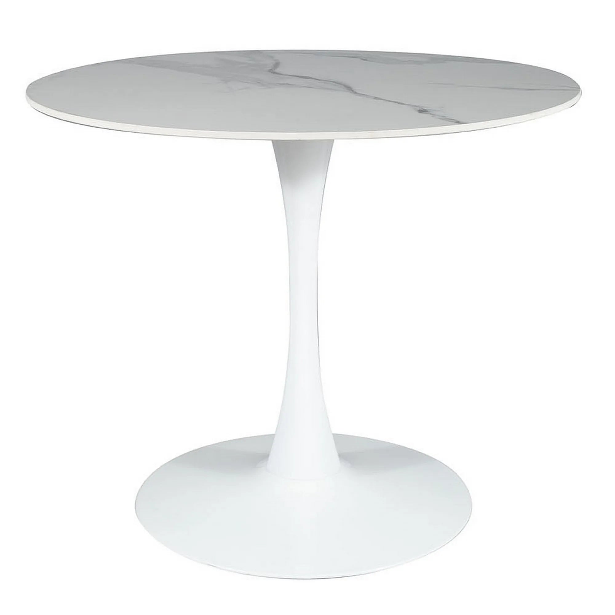 Masa ESPERO, alb cu efect de marmura/alb, ceramica/metal, 90x90x75 cm