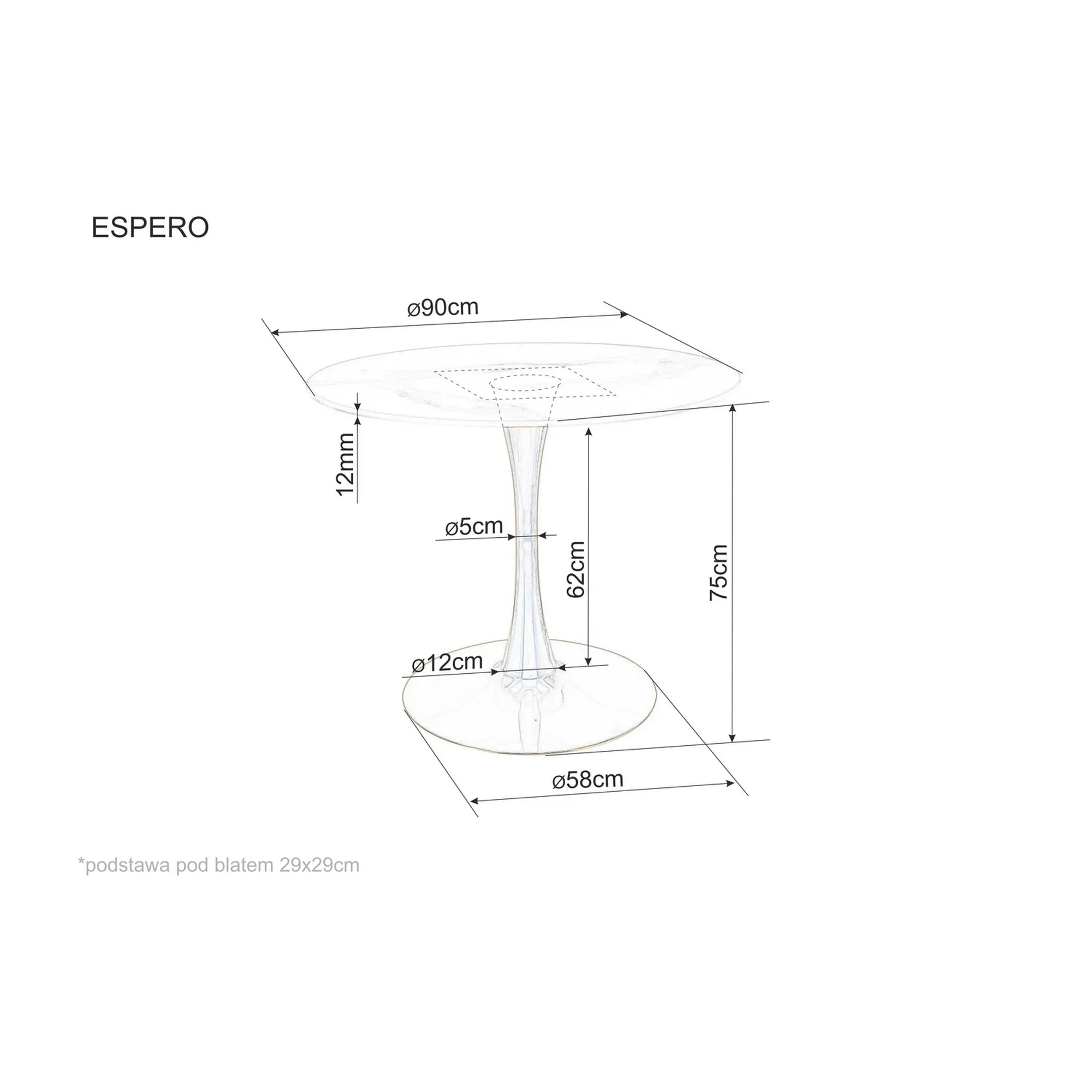 Masa ESPERO, alb cu efect de marmura/alb, ceramica/metal, 90x90x75 cm