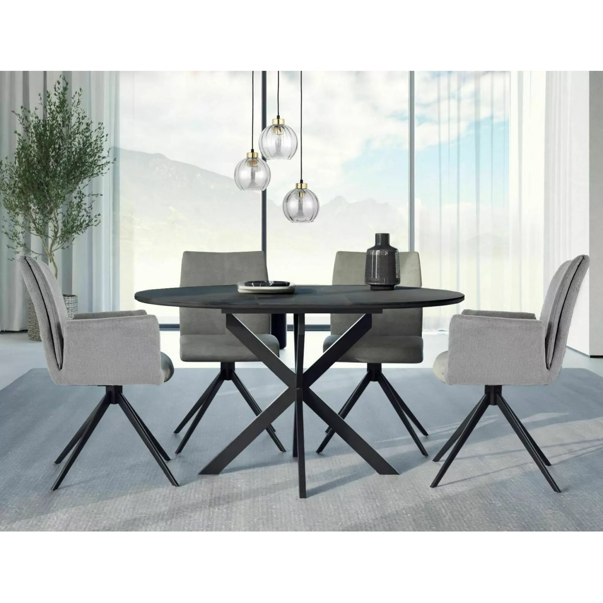 Masa extensibila GASTON, negru mat cu efect de marmura, ceramica/metal, 100/135x100x76 cm