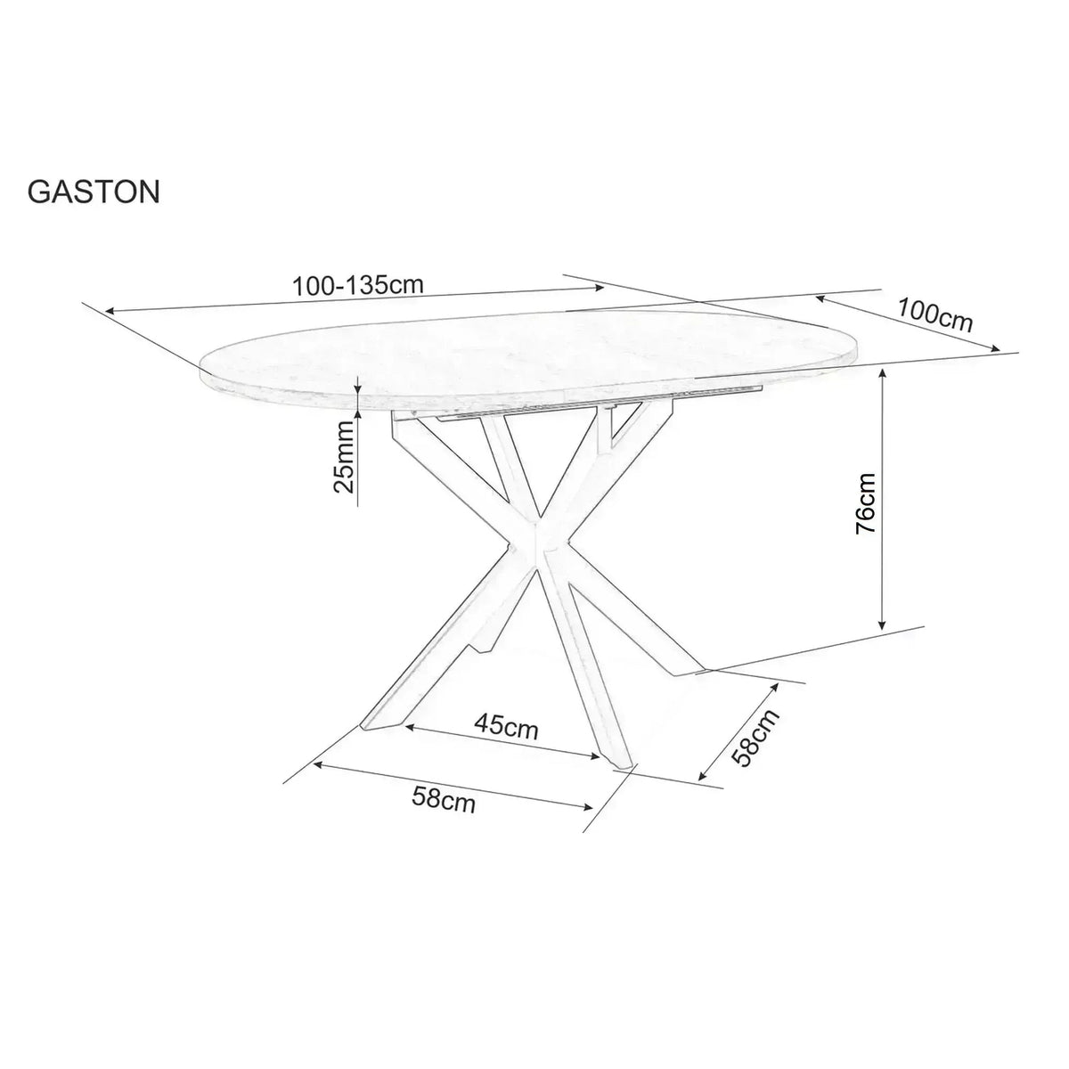 Masa extensibila GASTON, negru mat cu efect de marmura, ceramica/metal, 100/135x100x76 cm