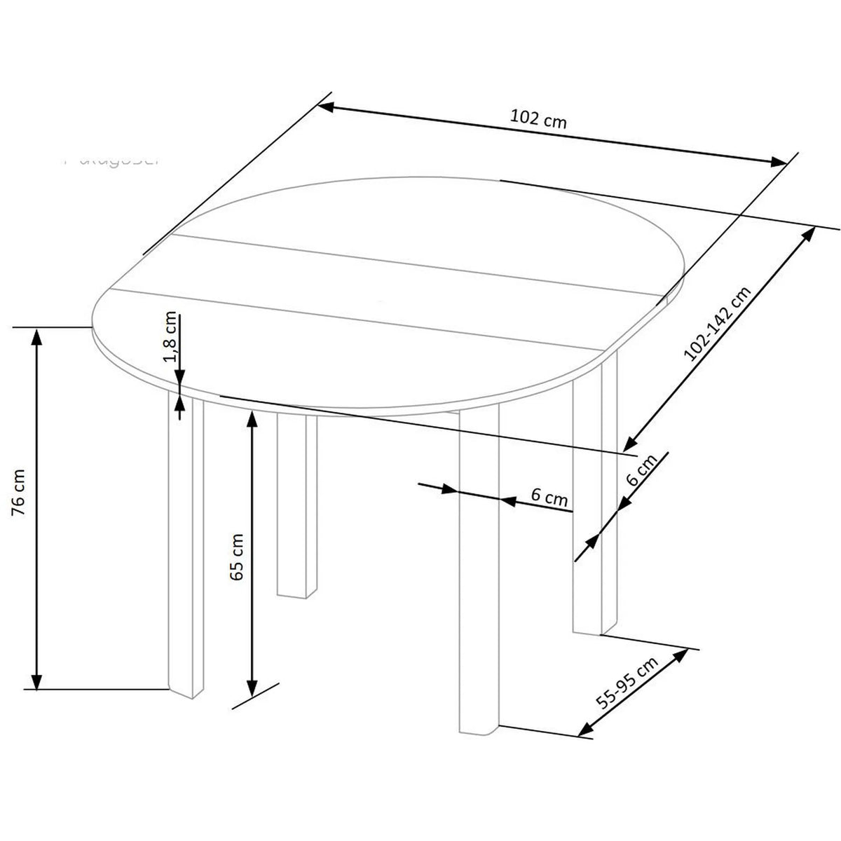 Masa extensibila RINGO, alba, 102/142x102x76 cm