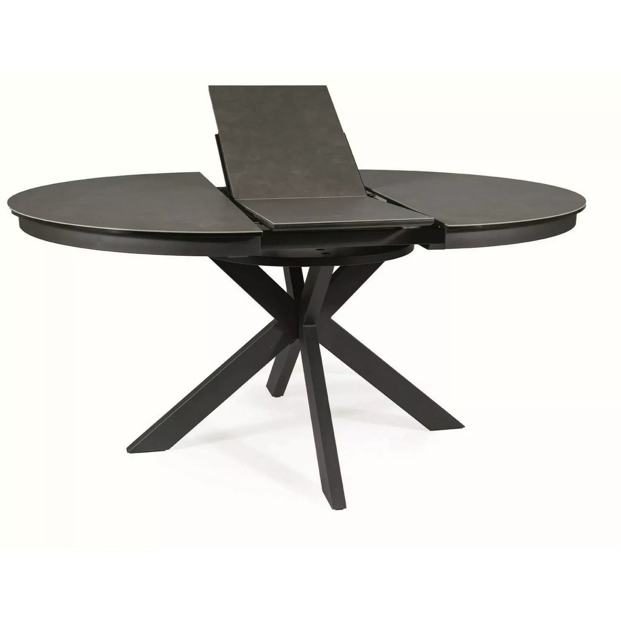 Masa rotunda extensibila 120 cm PORTO, gri inchis/negru mat, sticla securizata/metal