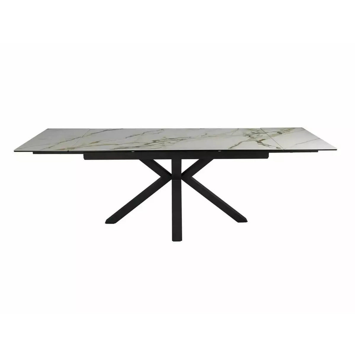 Masa extensibila sticla securizata COLUMBUS, alb cu efect de marmura/negru, sticla/ceramica/metal, 160/240x90x76 cm