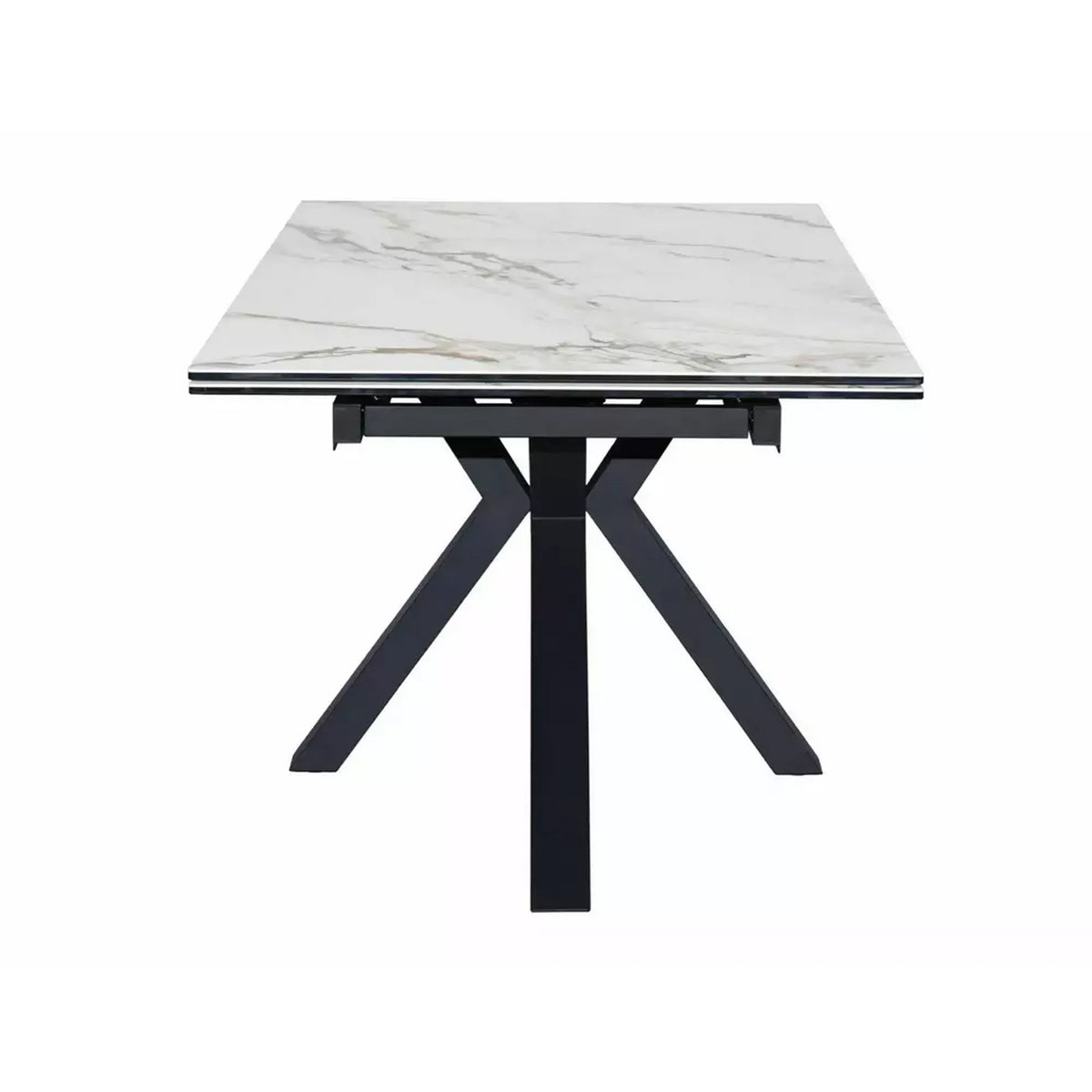 Masa extensibila sticla securizata COLUMBUS, alb cu efect de marmura/negru, sticla/ceramica/metal, 160/240x90x76 cm