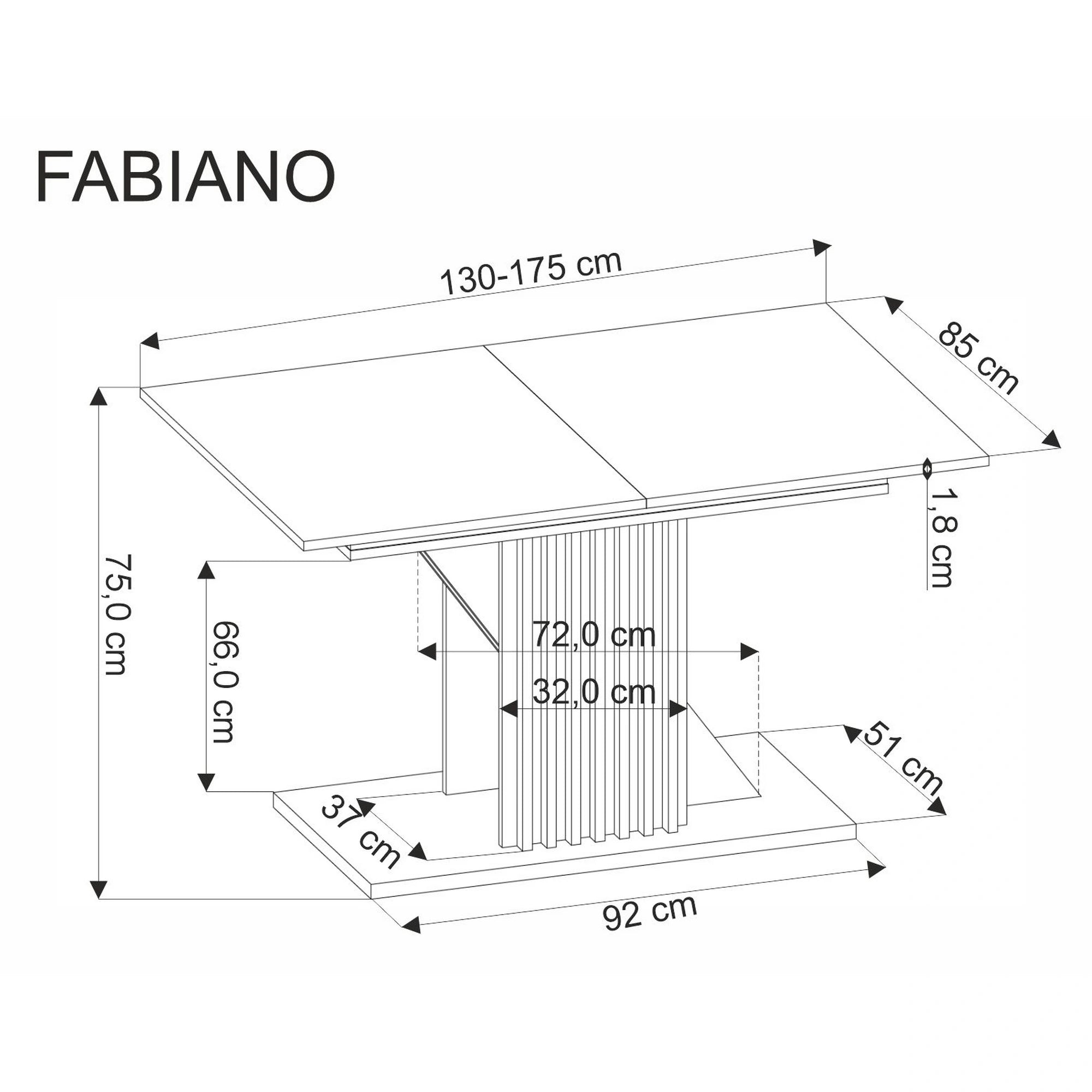 Masa living moderna FABIANO, stejar/negru, PAL laminat, 130/175x85x76 cm