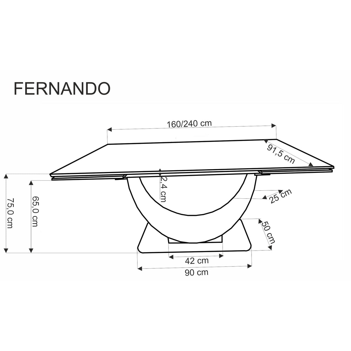 Masa living lux FERNANDO, alb/negru, ceramica/metal, 160/240x92x75 cm