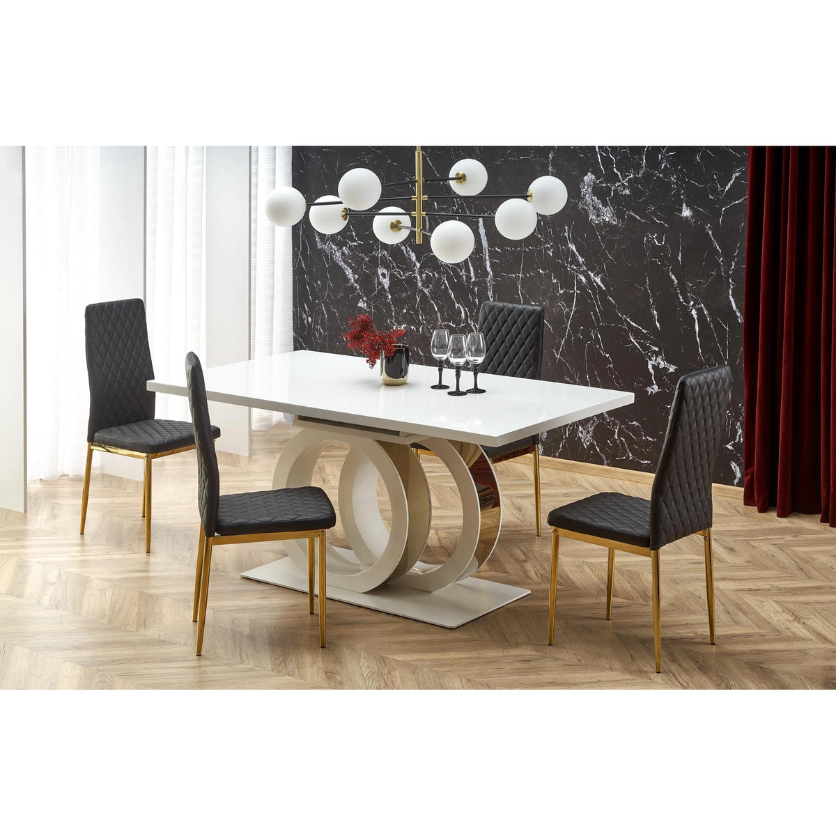 Masa alba dining GALARDO, extensibila, 160/200x90x77 cm