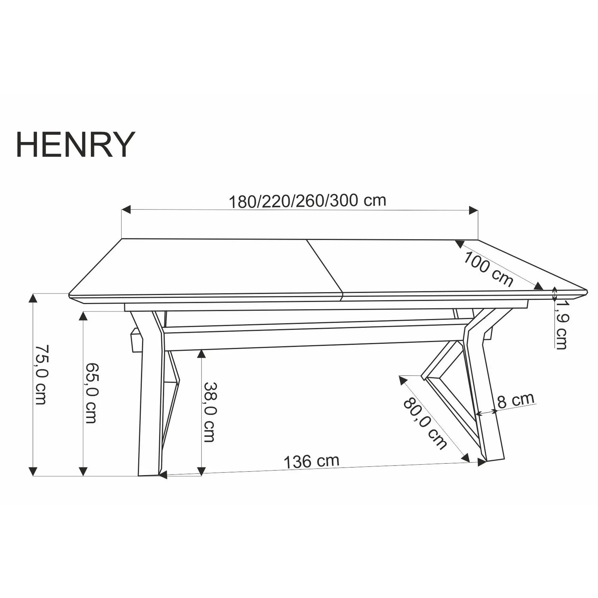 Masa extensibila HENRY, stejar/negru, furnir/metal, 180/300x100x75 cm