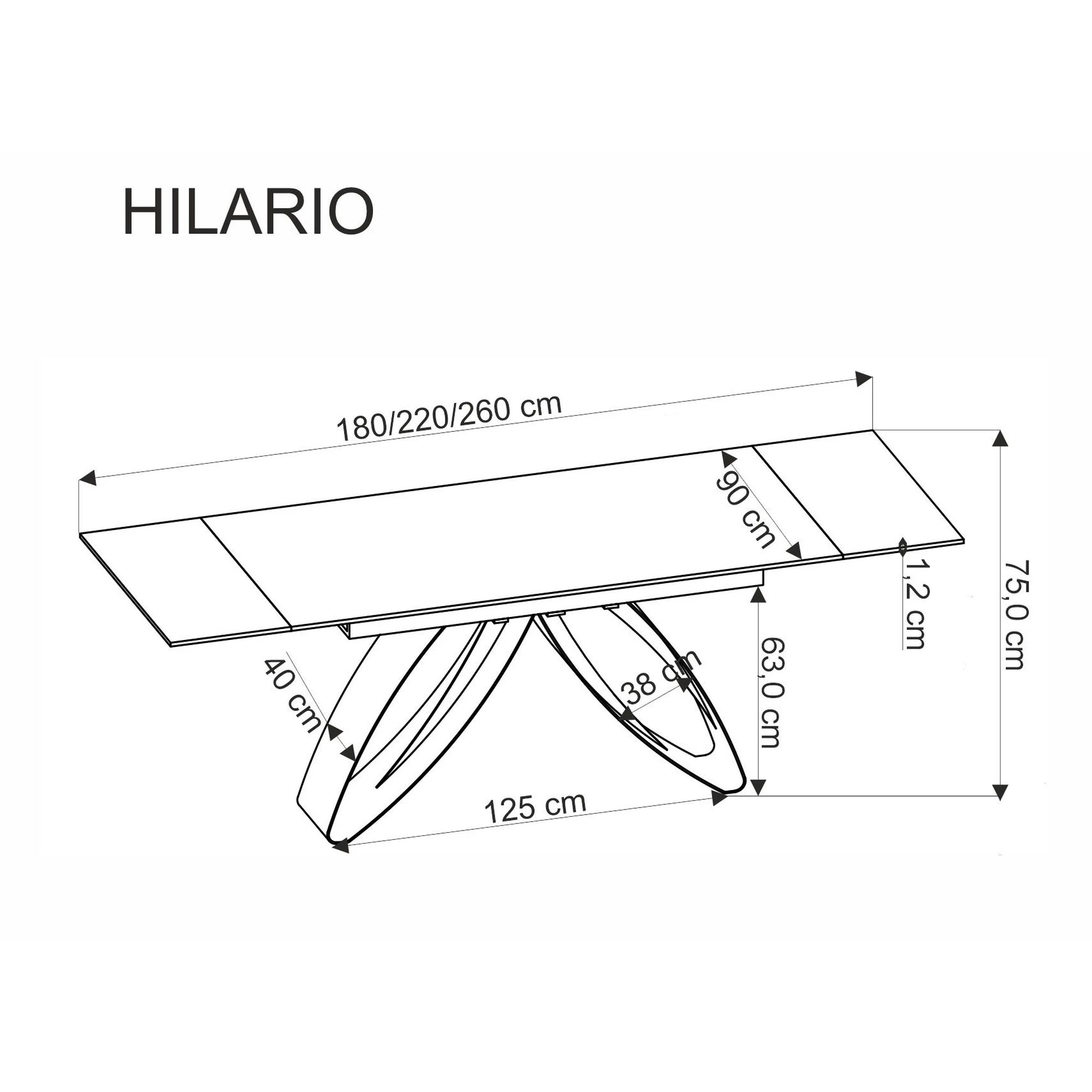 Masa living 10 persoane HILARIO, bej/negru, piatra sinterizata/metal, 180/260x90x75 cm