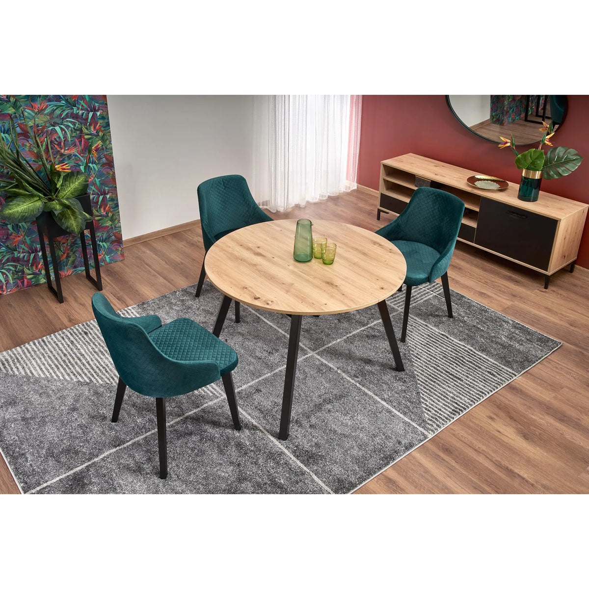 Masa rotunda extensibila bucatarie RUBEN, stejar artisan/negru, 102/142x102x73 cm