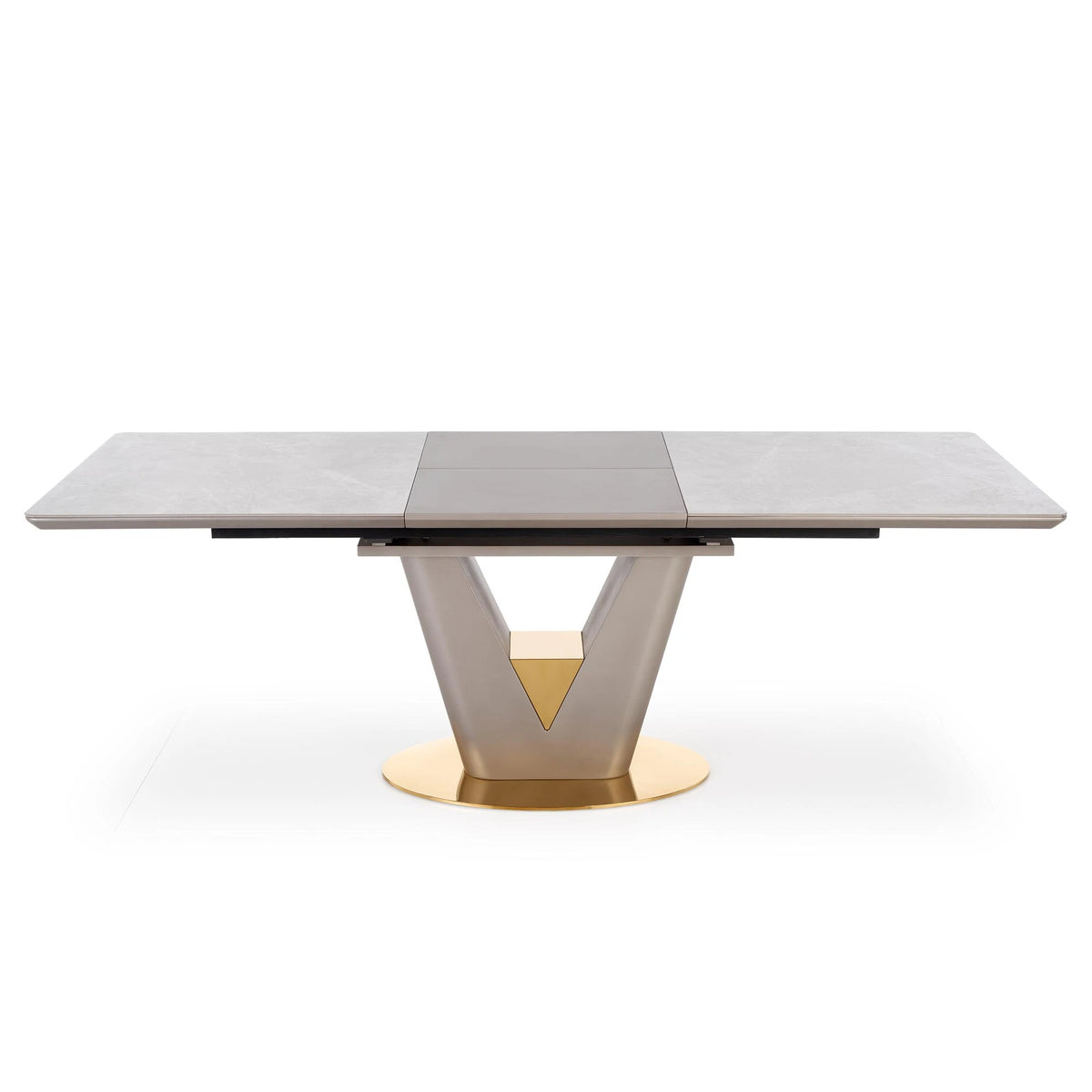 Masa dining 8 persoane VALENTINO, gri/auriu, ceramica/otel, 160/220x90x76 cm