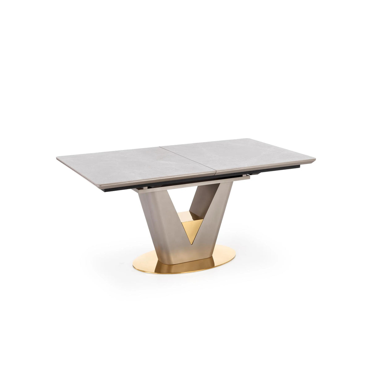 Masa dining 8 persoane VALENTINO, gri/auriu, ceramica/otel, 160/220x90x76 cm