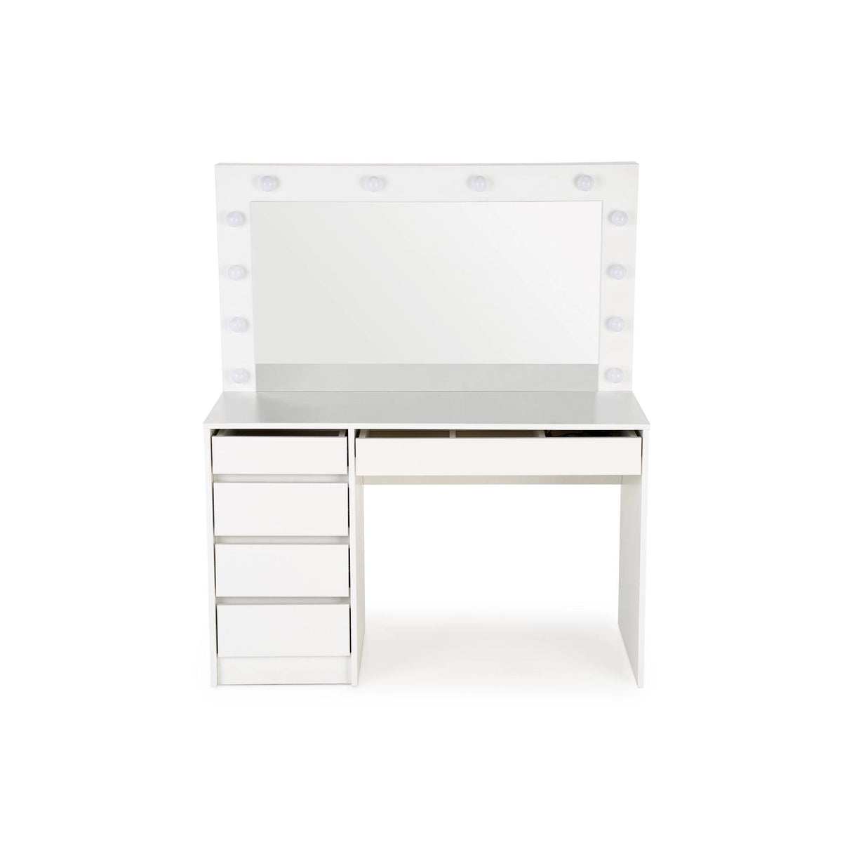 Masa de toaleta cu oglinda cu leduri HOLLYWOOD XL, alb, PAL furniruit, 120x55x140 cm