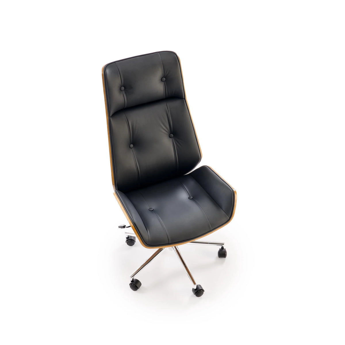 Scaun birou fara manere WEBSTER, nuc/negru, piele ecologica/placaj indoit, 60x65x114/122 cm