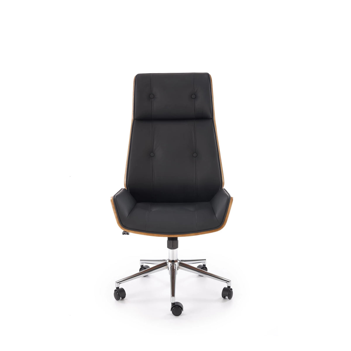 Scaun birou fara manere WEBSTER, nuc/negru, piele ecologica/placaj indoit, 60x65x114/122 cm