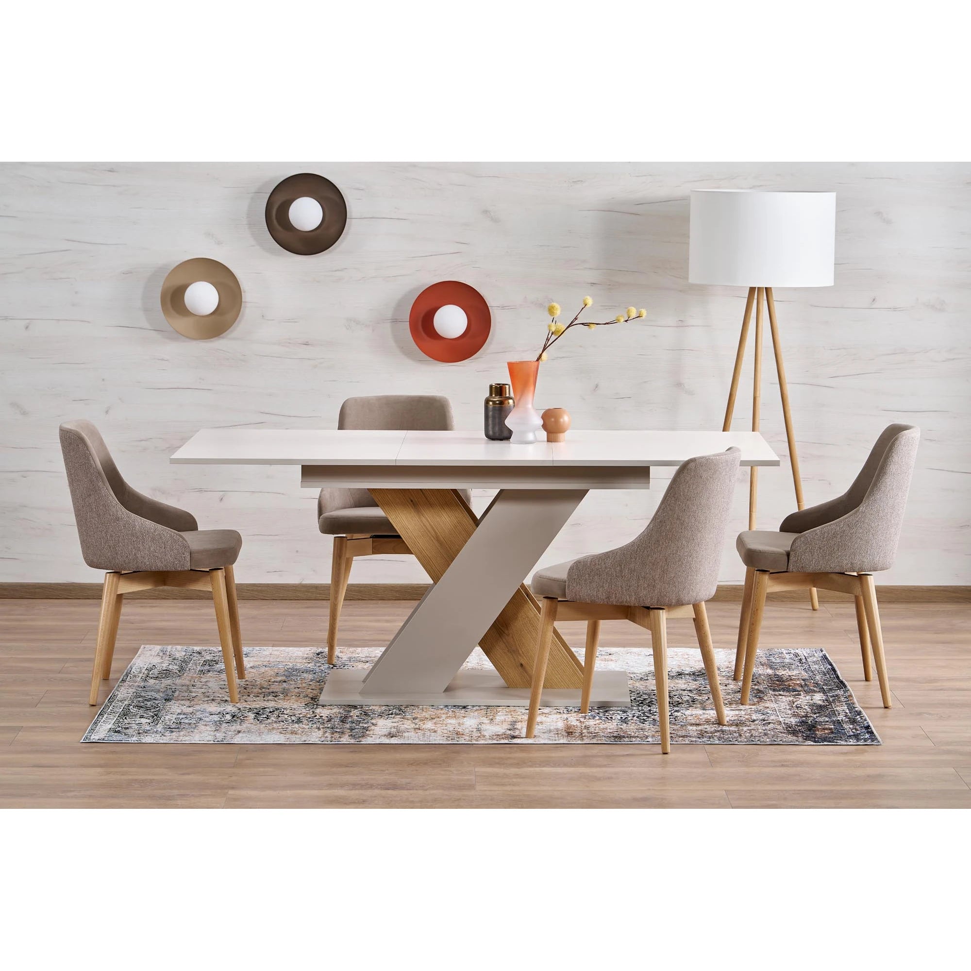 Masa bucatarie dreptunghiulara XARELTO, casmir/stejar, PAL furniruit, 130/175x85x76 cm