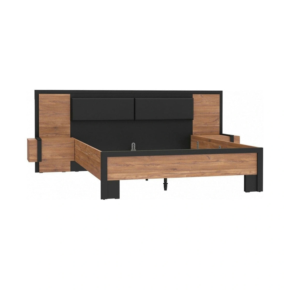 Cadru pat Acazio 160x200, stejar inchis/negru, PAL/metal, cu noptiere