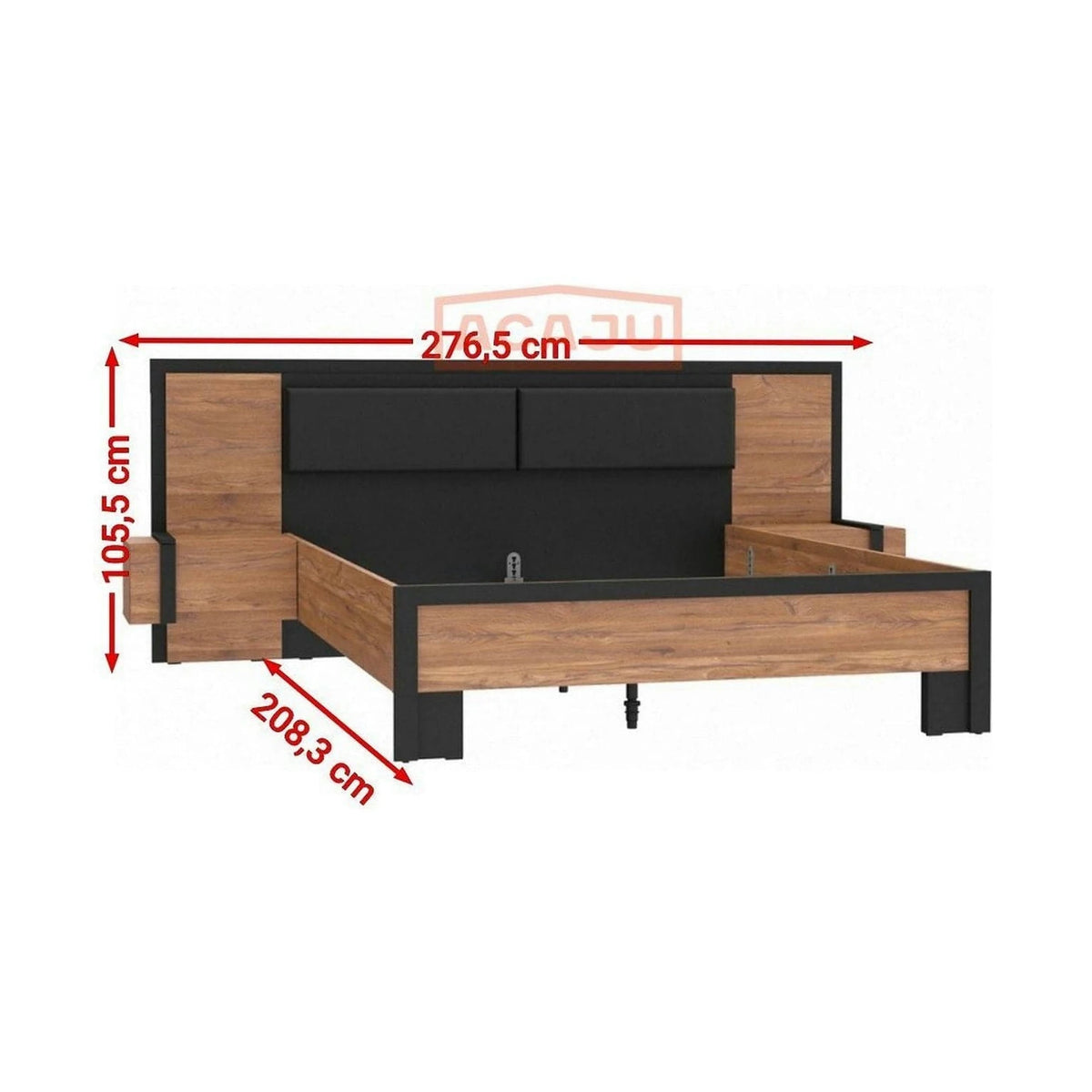 Cadru pat Acazio 160x200, stejar inchis/negru, PAL/metal, cu noptiere