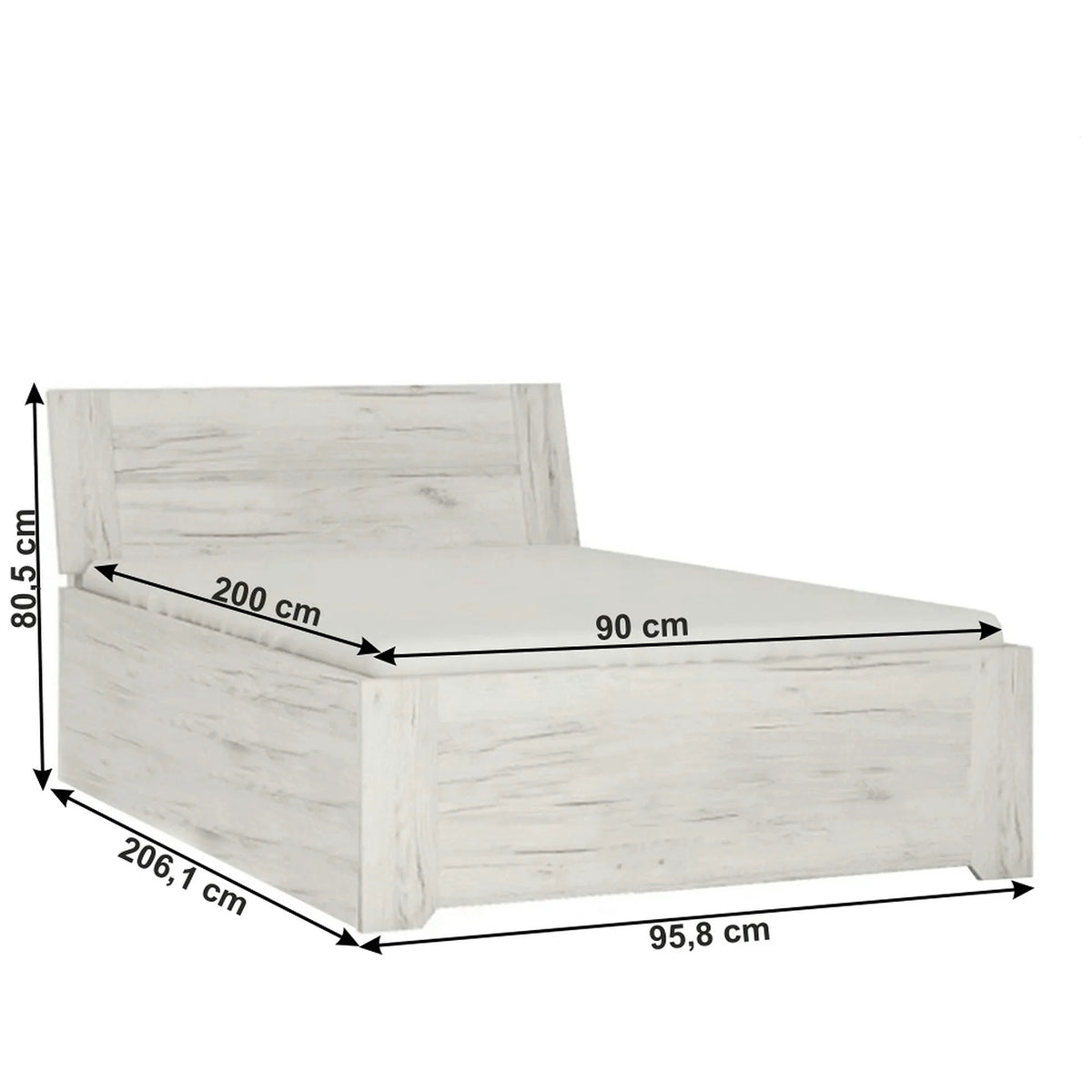 Cadru pat ANGEL 90x200 cm, alb craft, PAL melaminat, cu spatiu depozitare