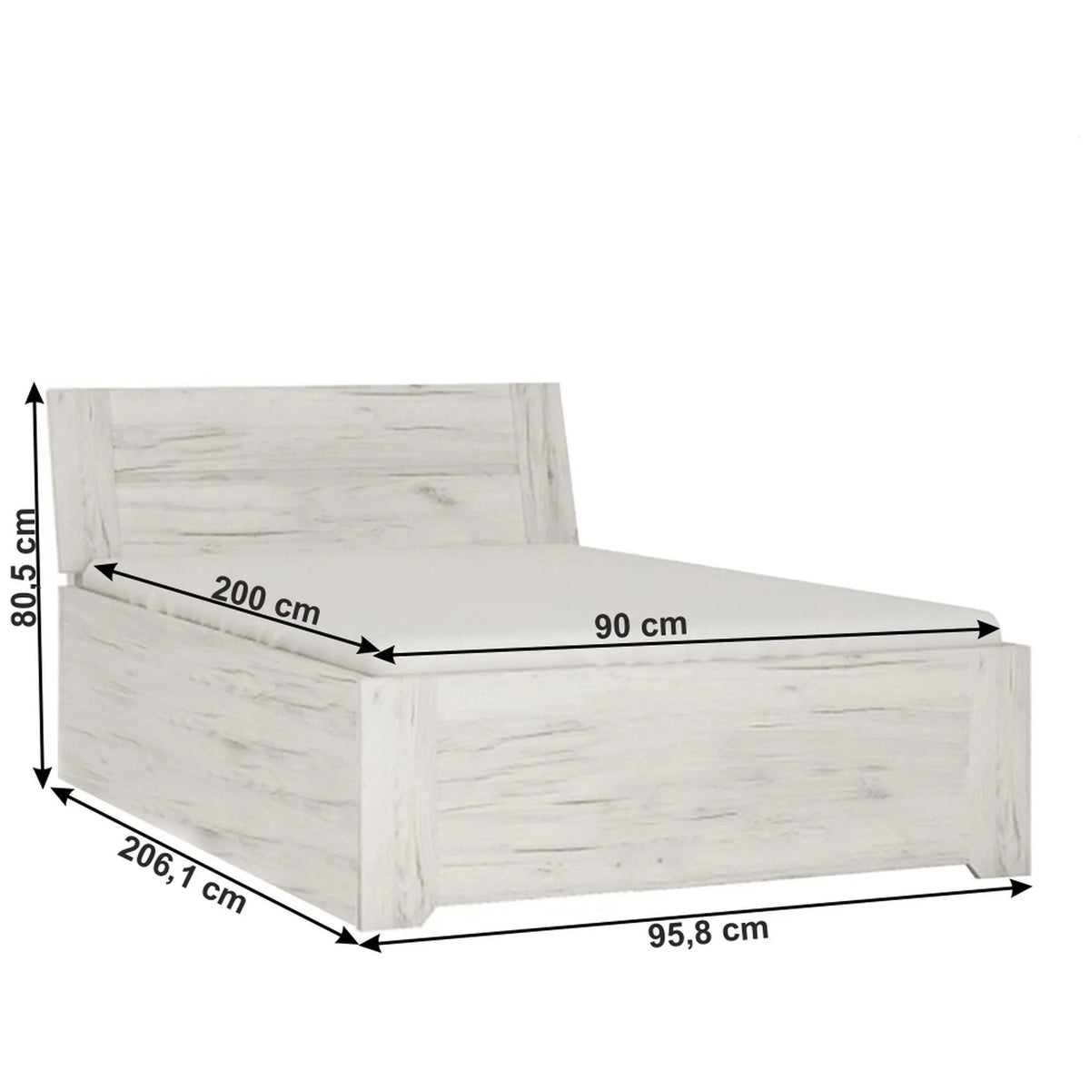 Cadru pat ANGEL 90x200 cm, alb craft, PAL melaminat, cu spatiu depozitare