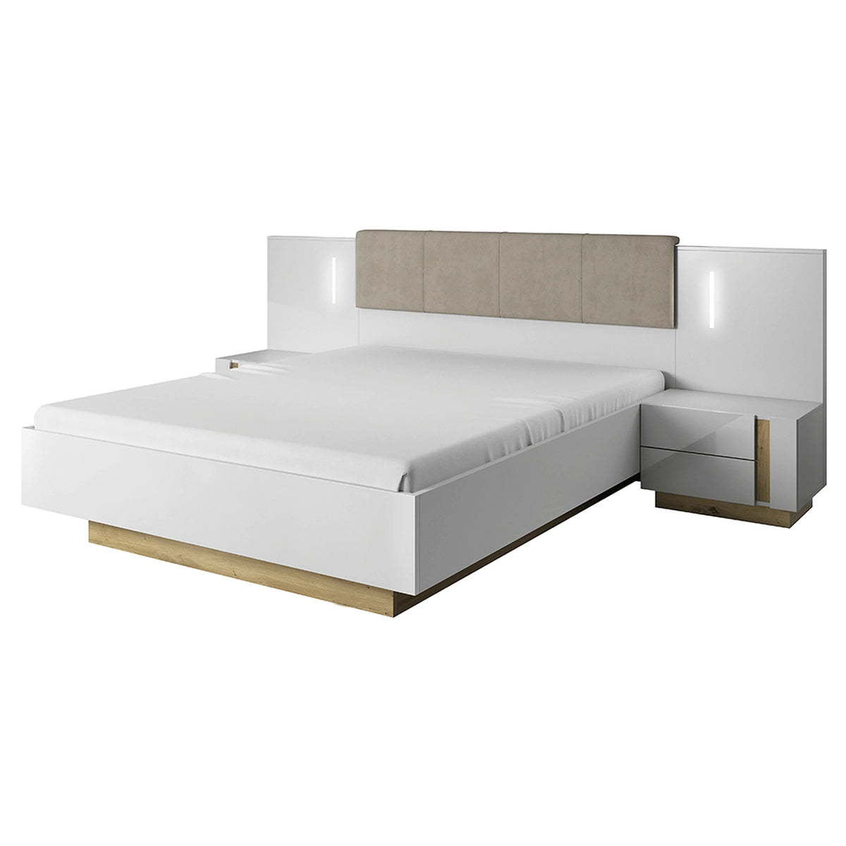 Cadru pat CITY 160x200, alb/stejar grandson, stofa/DTD/metal