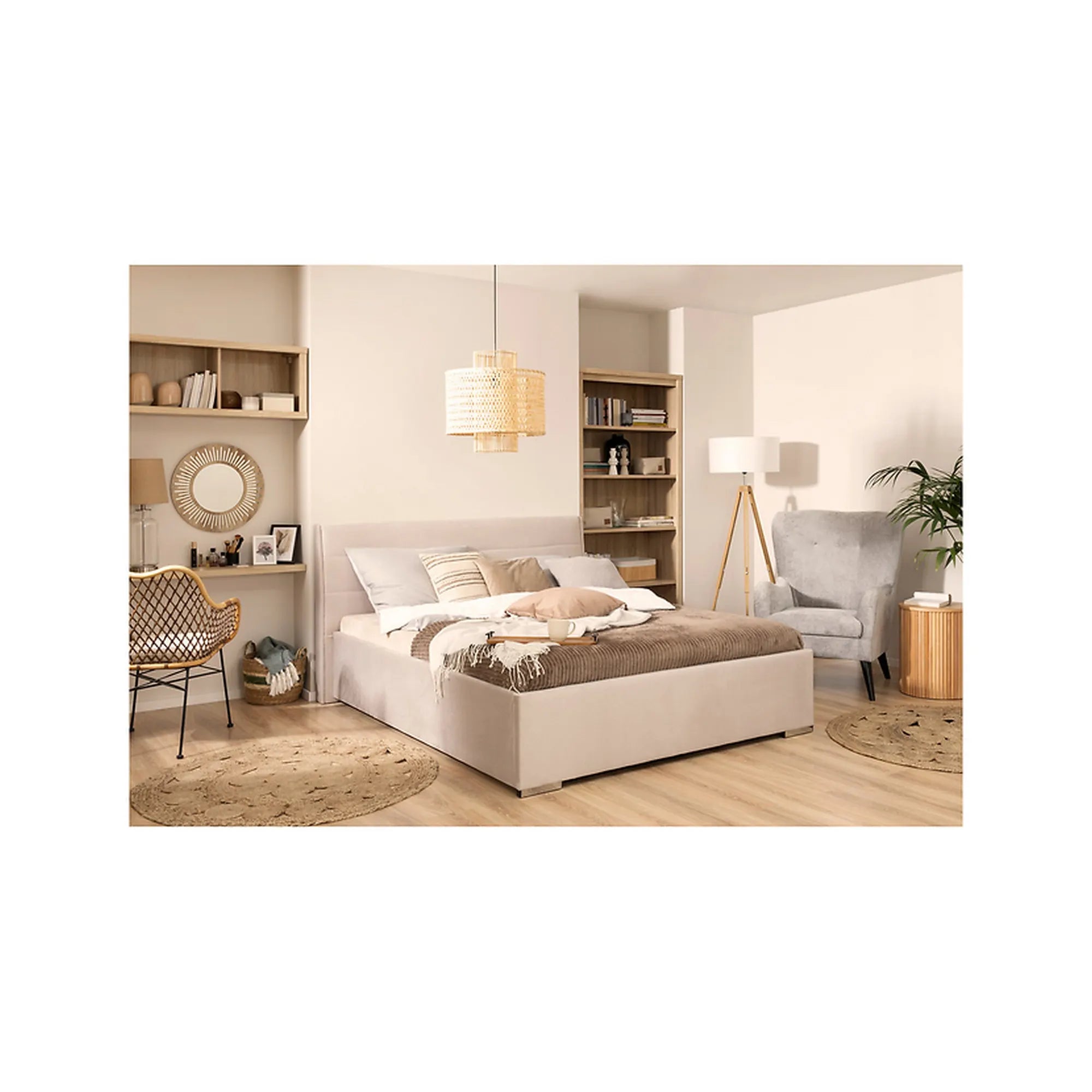 Cadru pat COSALA III 140x200, stofa catifelata bej - Element 17