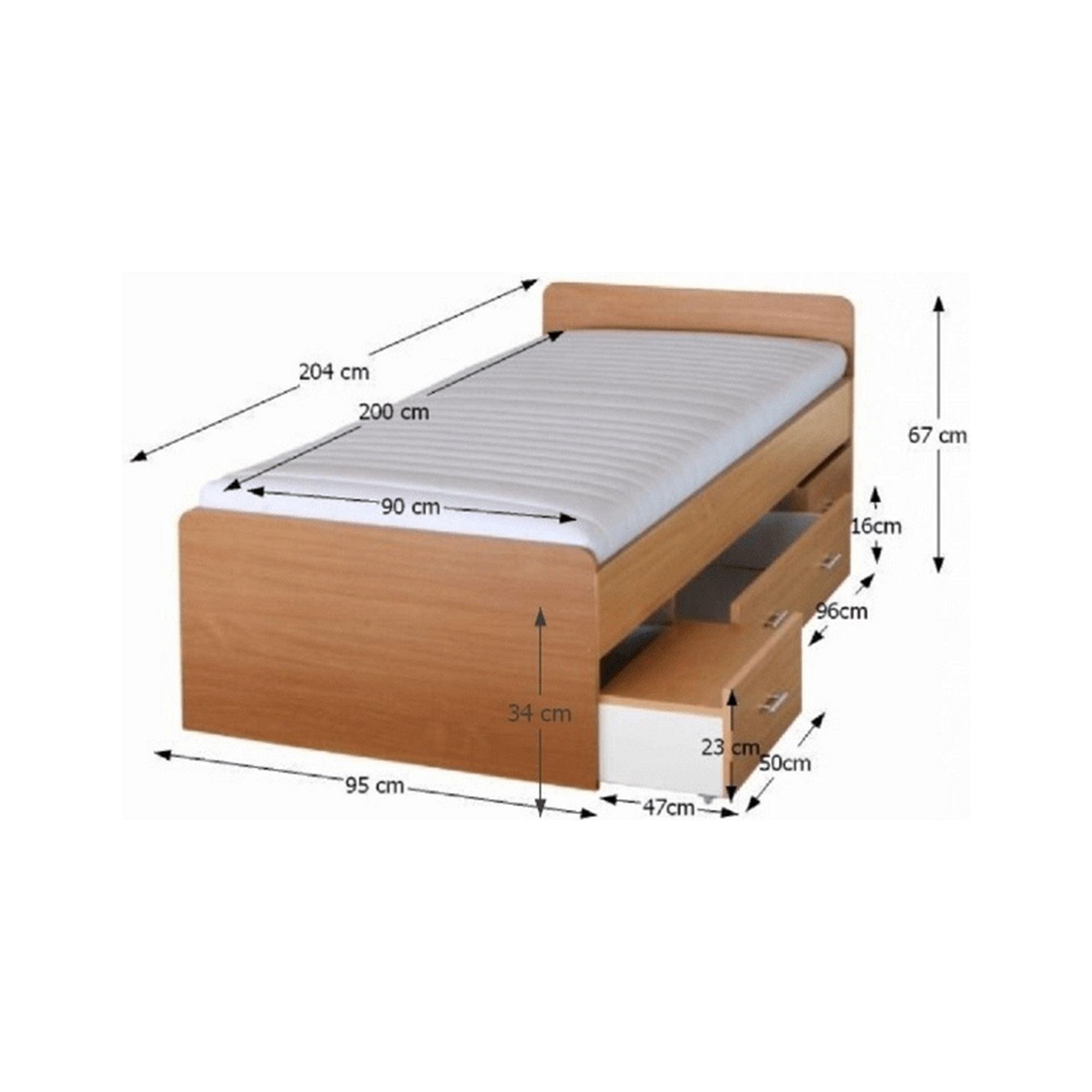 Cadru pat DUET 90x200, fag, PAL/metal, cu sertare