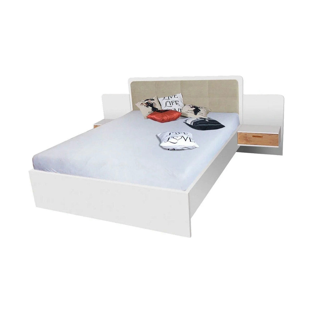 Cadru pat EFFECT 160x200, alb, PAL/stofa, cu 2 noptiere