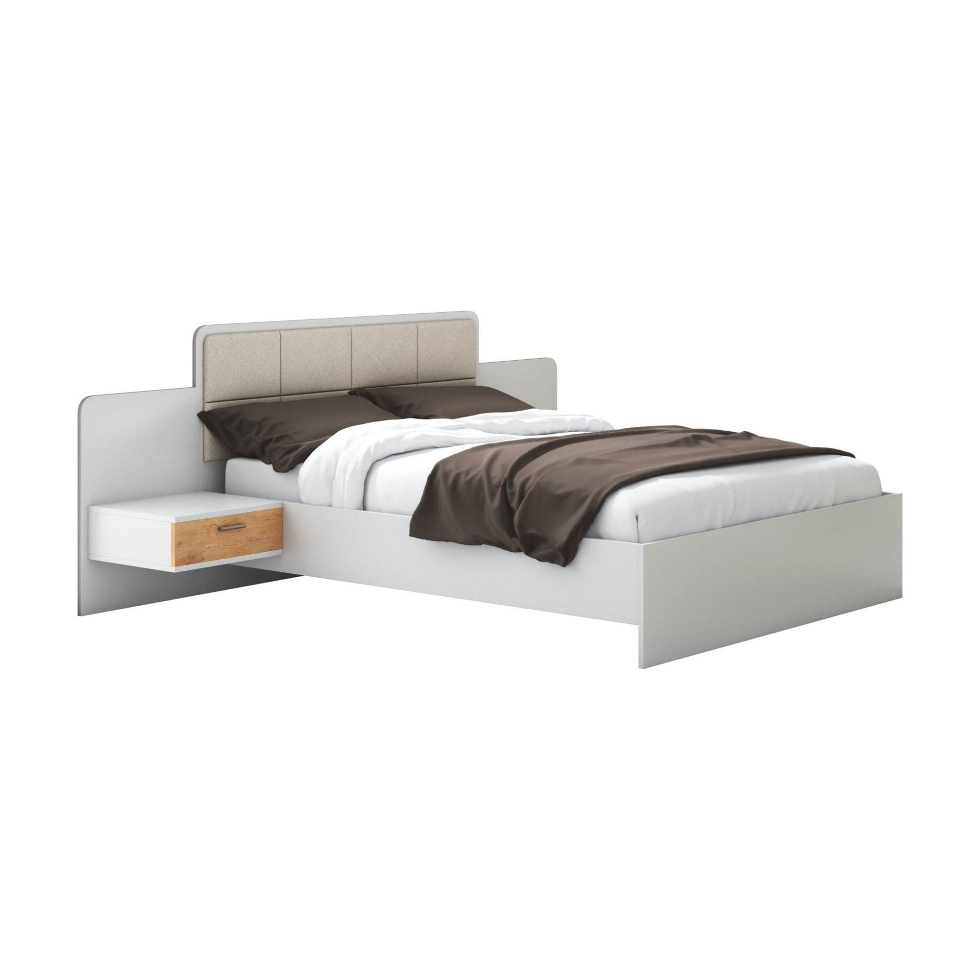 Cadru pat EFFECT 160x200, alb, PAL/stofa, cu 2 noptiere