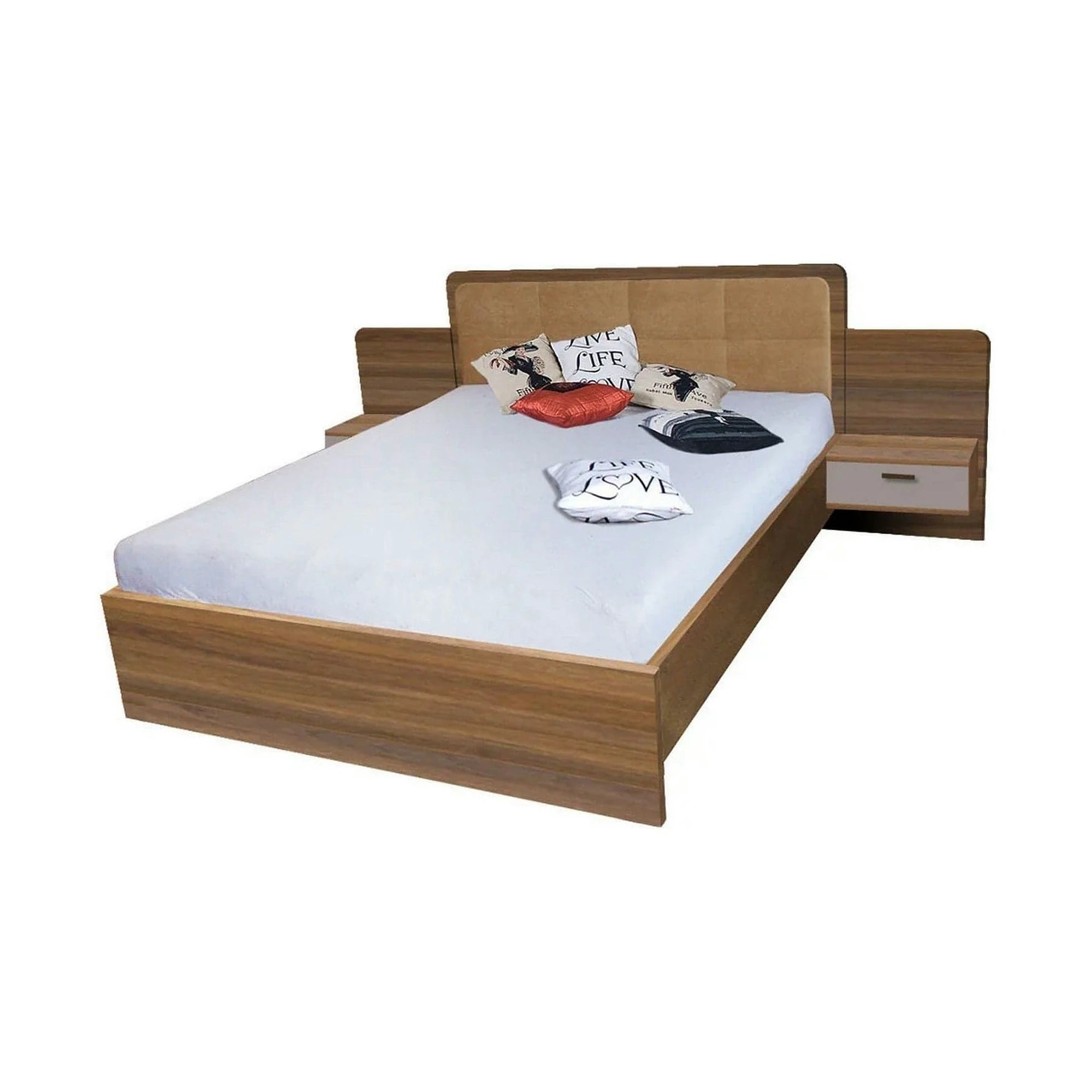 Cadru pat EFFECT 160x200, stejar columbia/gri, PAL/stofa, cu 2 noptiere