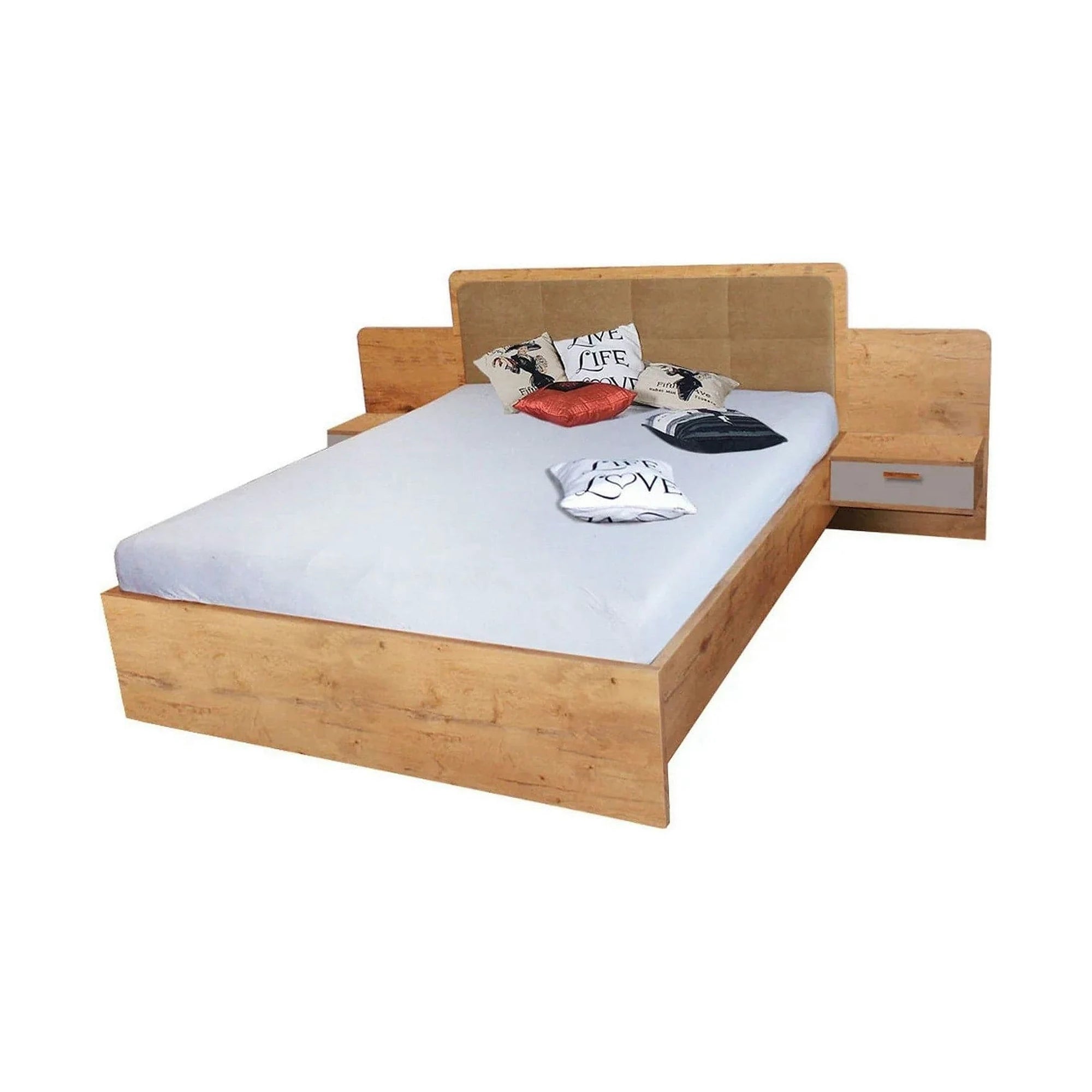 Cadru pat EFFECT 160x200, stejar lancelot/gri, PAL/stofa, cu 2 noptiere