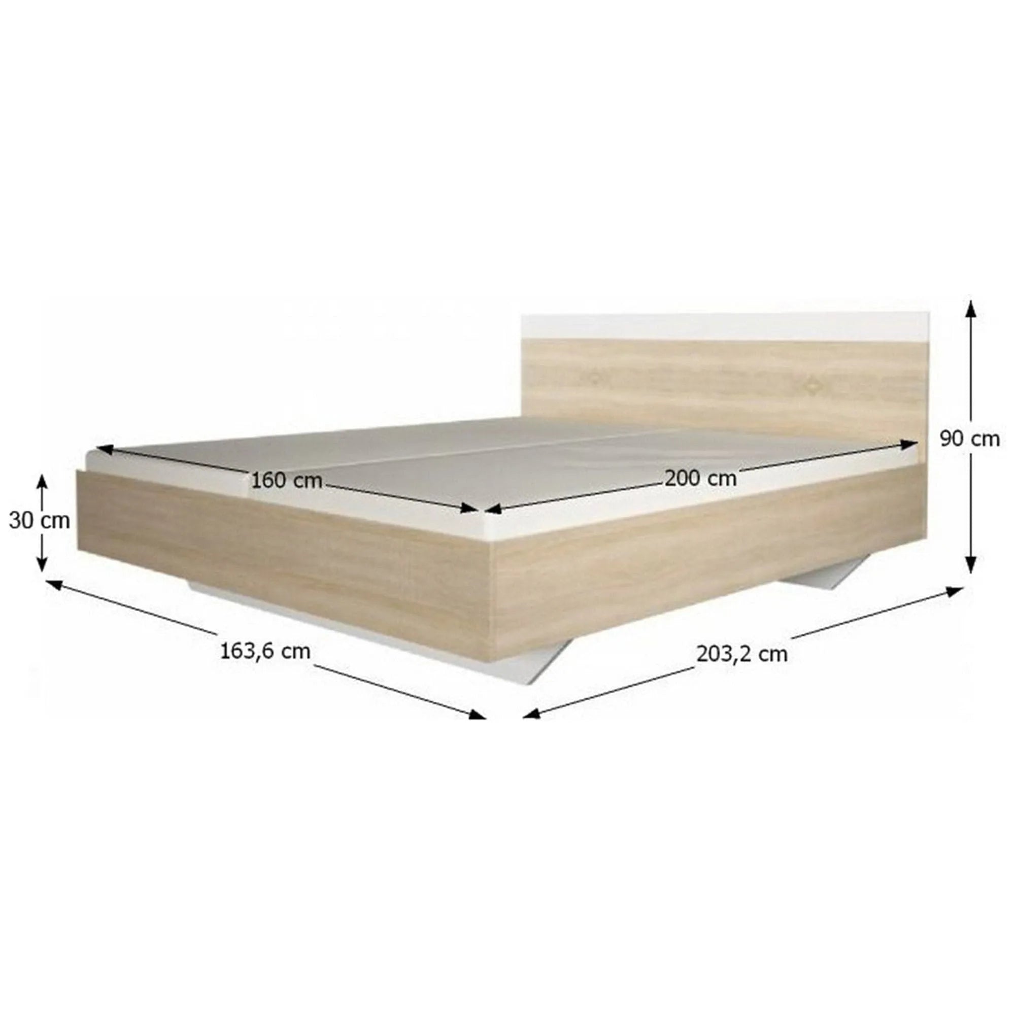 Cadru pat GABRIELA 160x200, stejar sonoma/alb, PAL melaminat