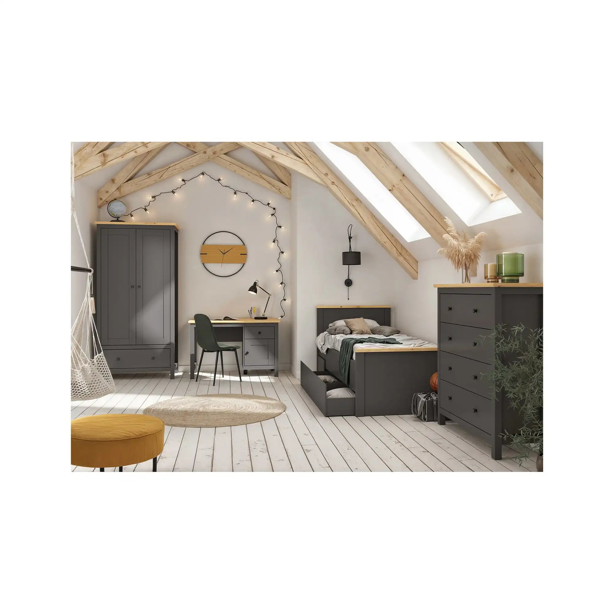 Cadru pat HESEN 120x200, gri grafit/stejar artisan, PAL