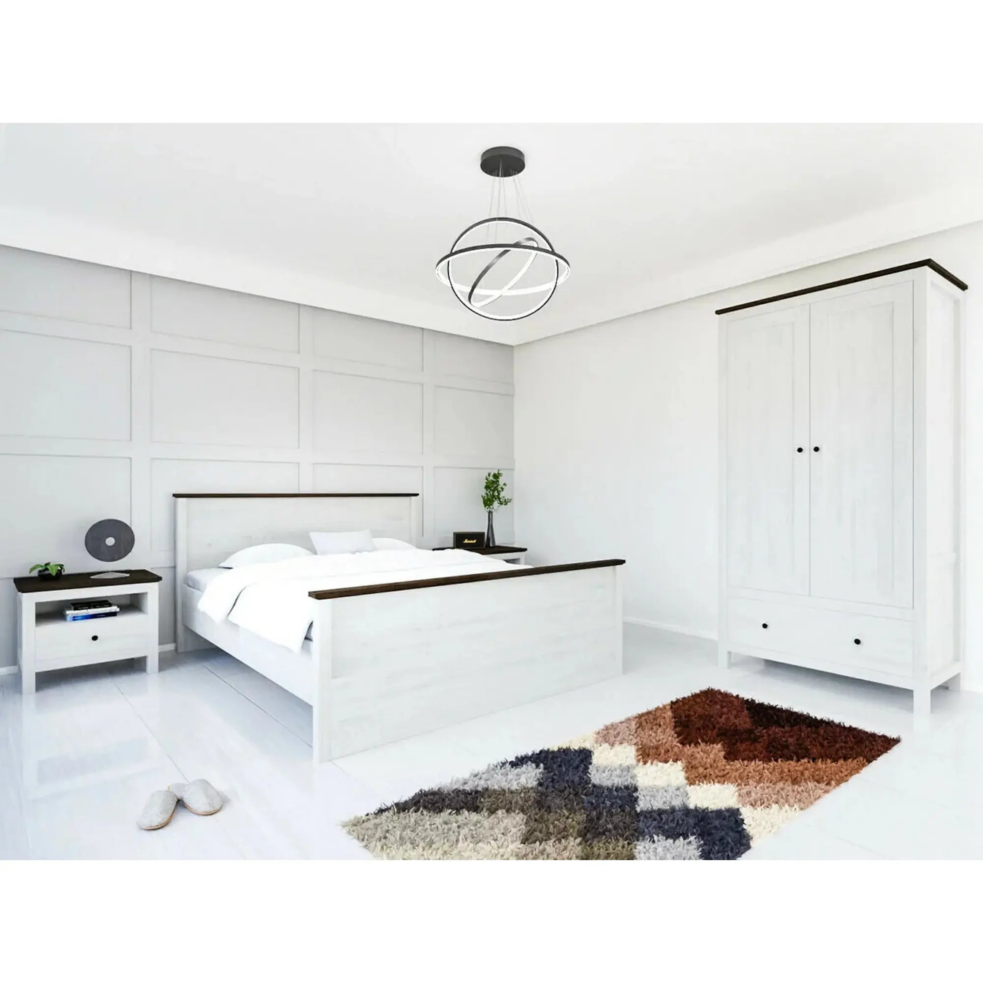 Cadru pat HESEN 140x200, alb/pin larico, PAL