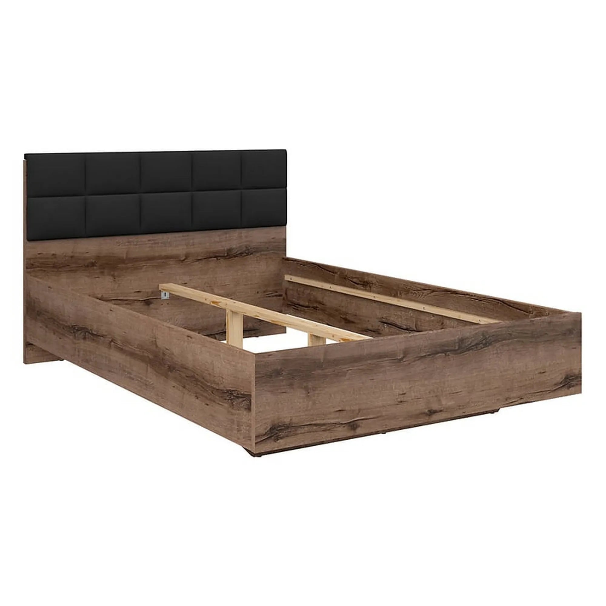 Cadru pat KASSEL 140x200, nuc/negru, PAL/stofa