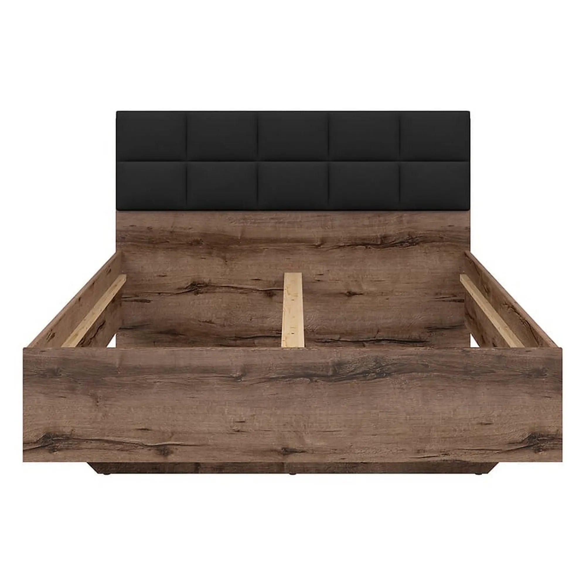 Cadru pat KASSEL 140x200, nuc/negru, PAL/stofa